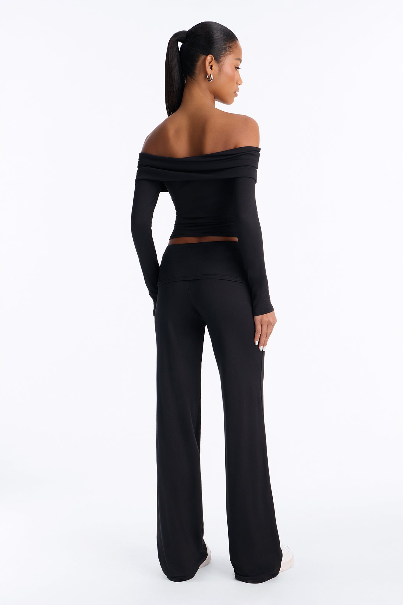 Maya Foldover Waist Pant Set - Black