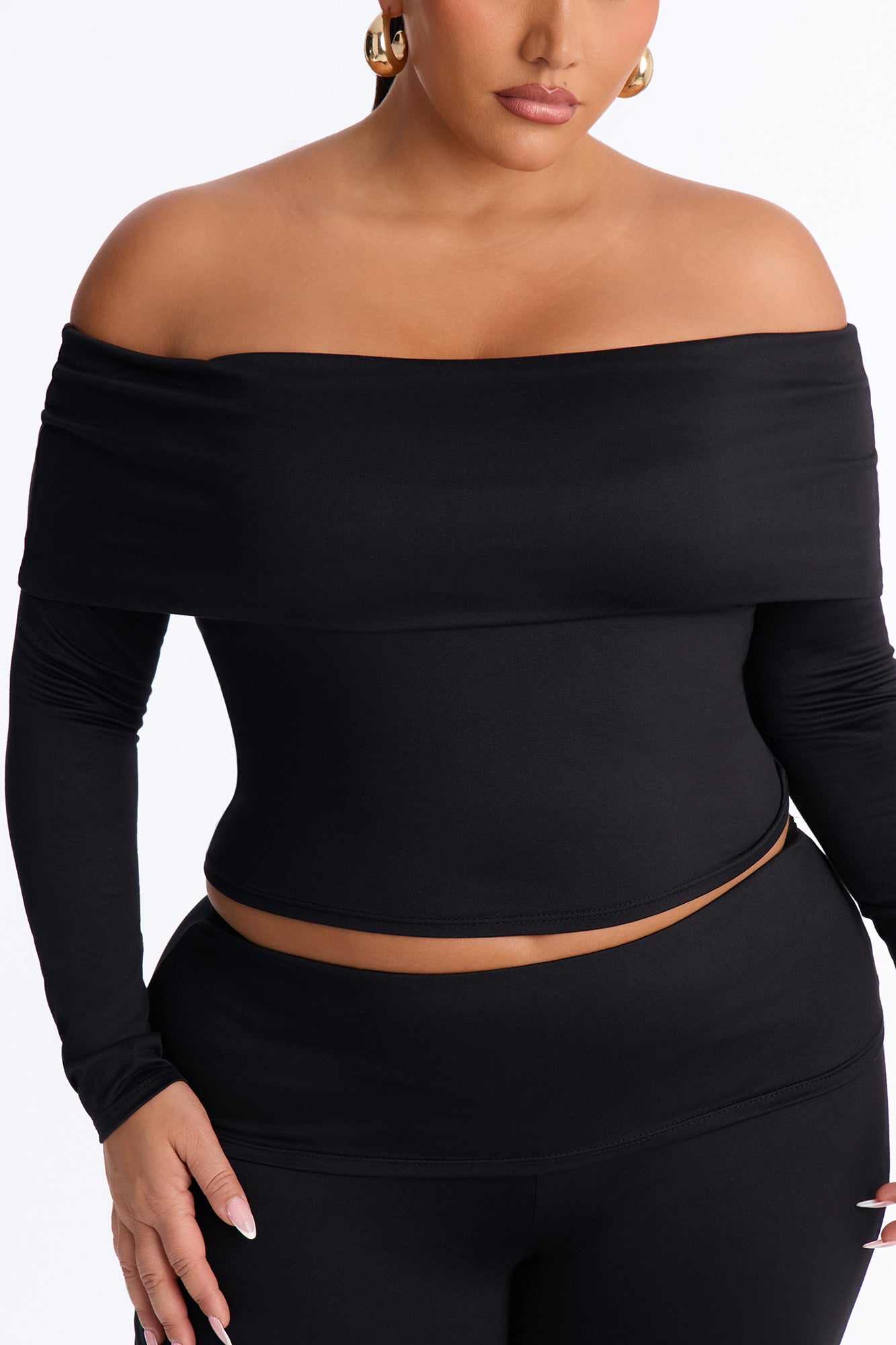 Maya Foldover Waist Pant Set - Black