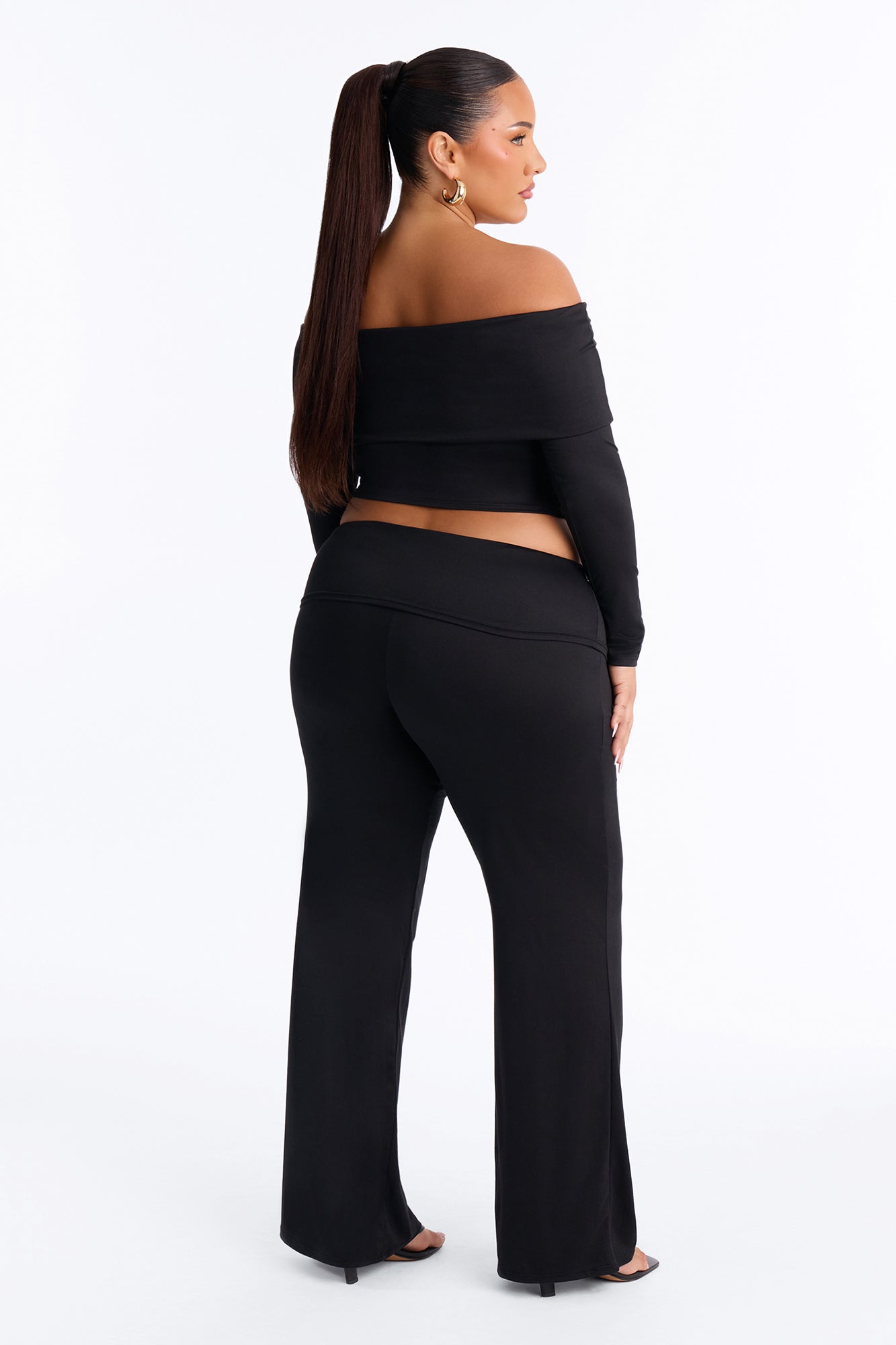 Maya Foldover Waist Pant Set - Black
