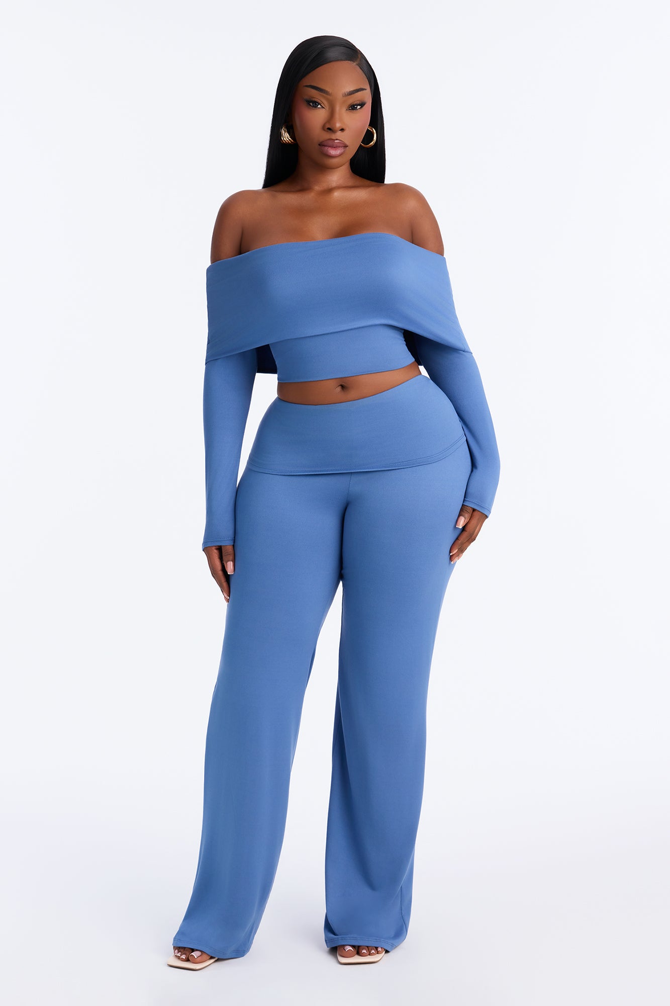 Maya Foldover Waist Pant Set - Denim