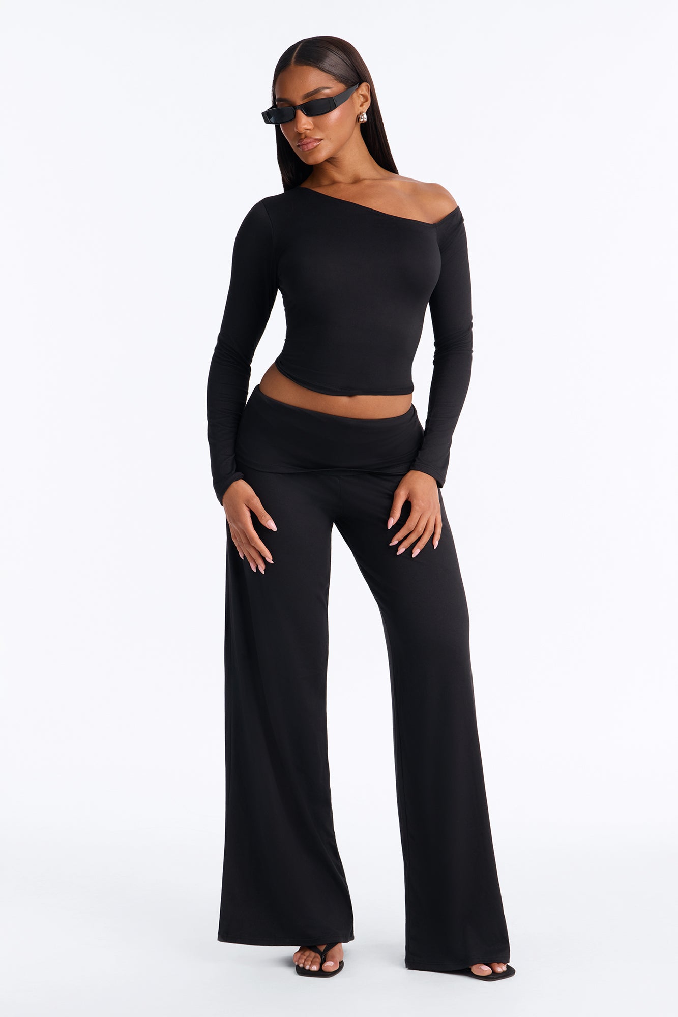Natalia Off Shoulder Pant Set - Black