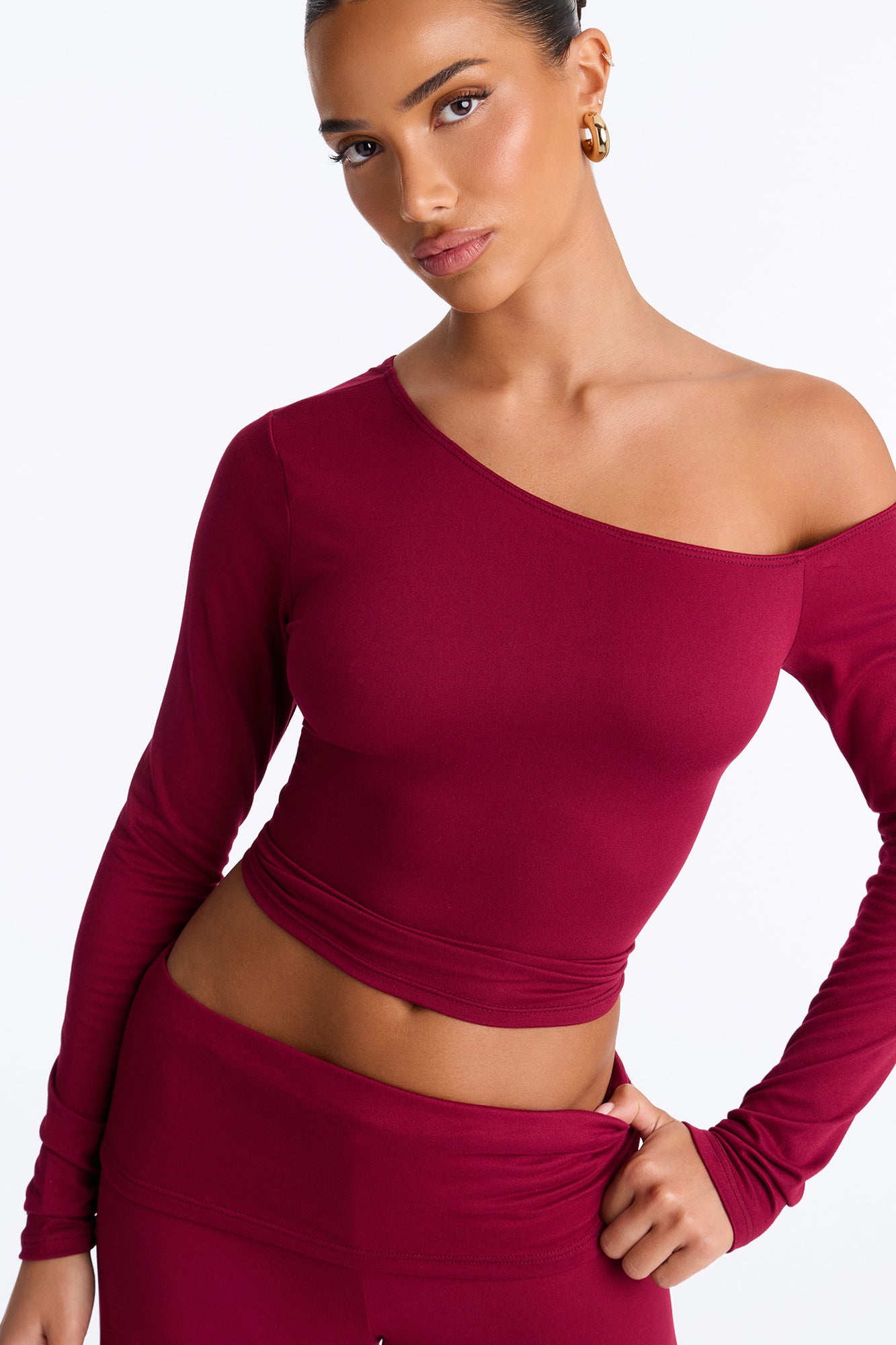 Natalia Off Shoulder Pant Set - Burgundy