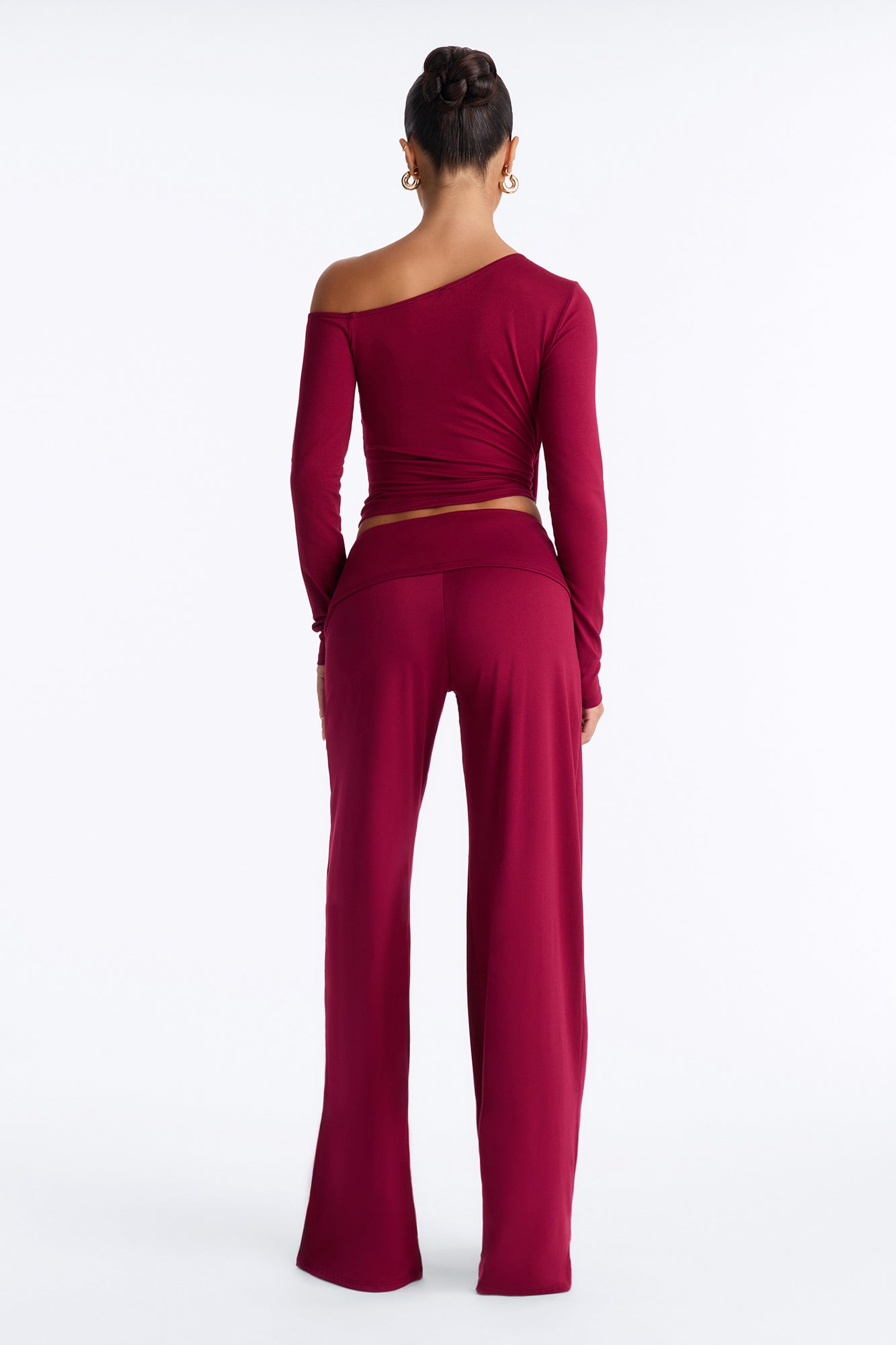Natalia Off Shoulder Pant Set - Burgundy