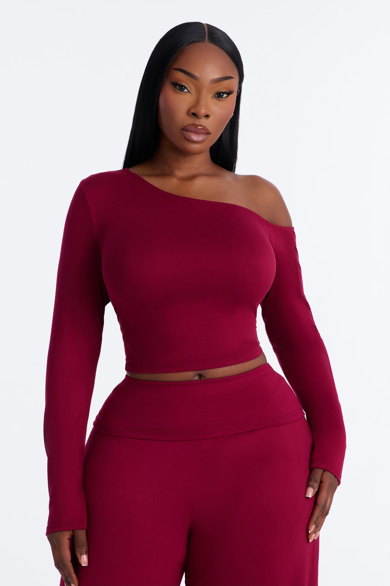 Natalia Off Shoulder Pant Set - Burgundy