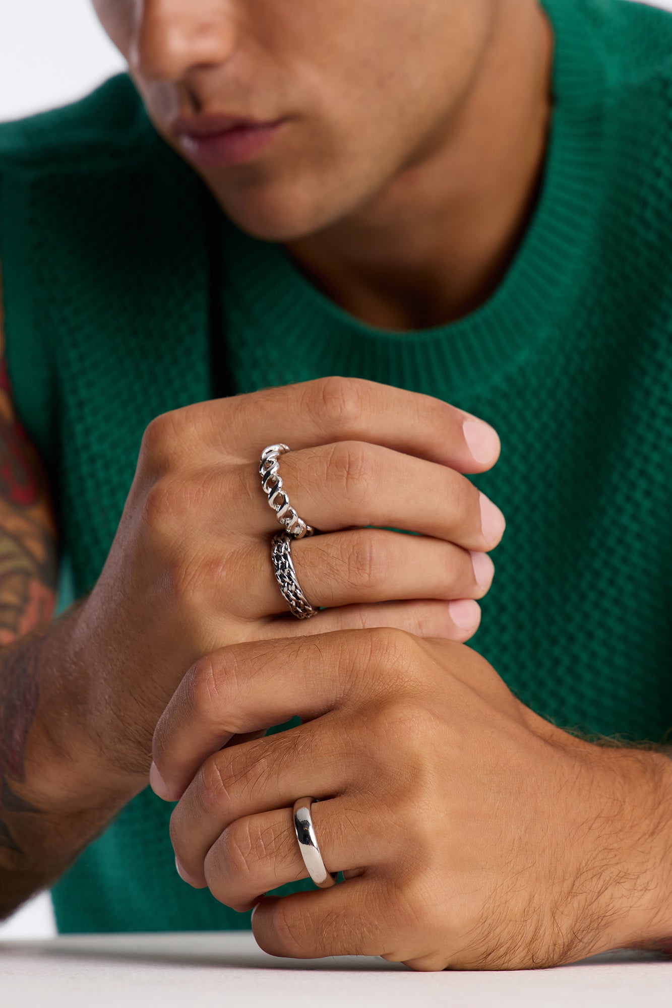 Ripple And Flow Wavy Ring Set - Silver