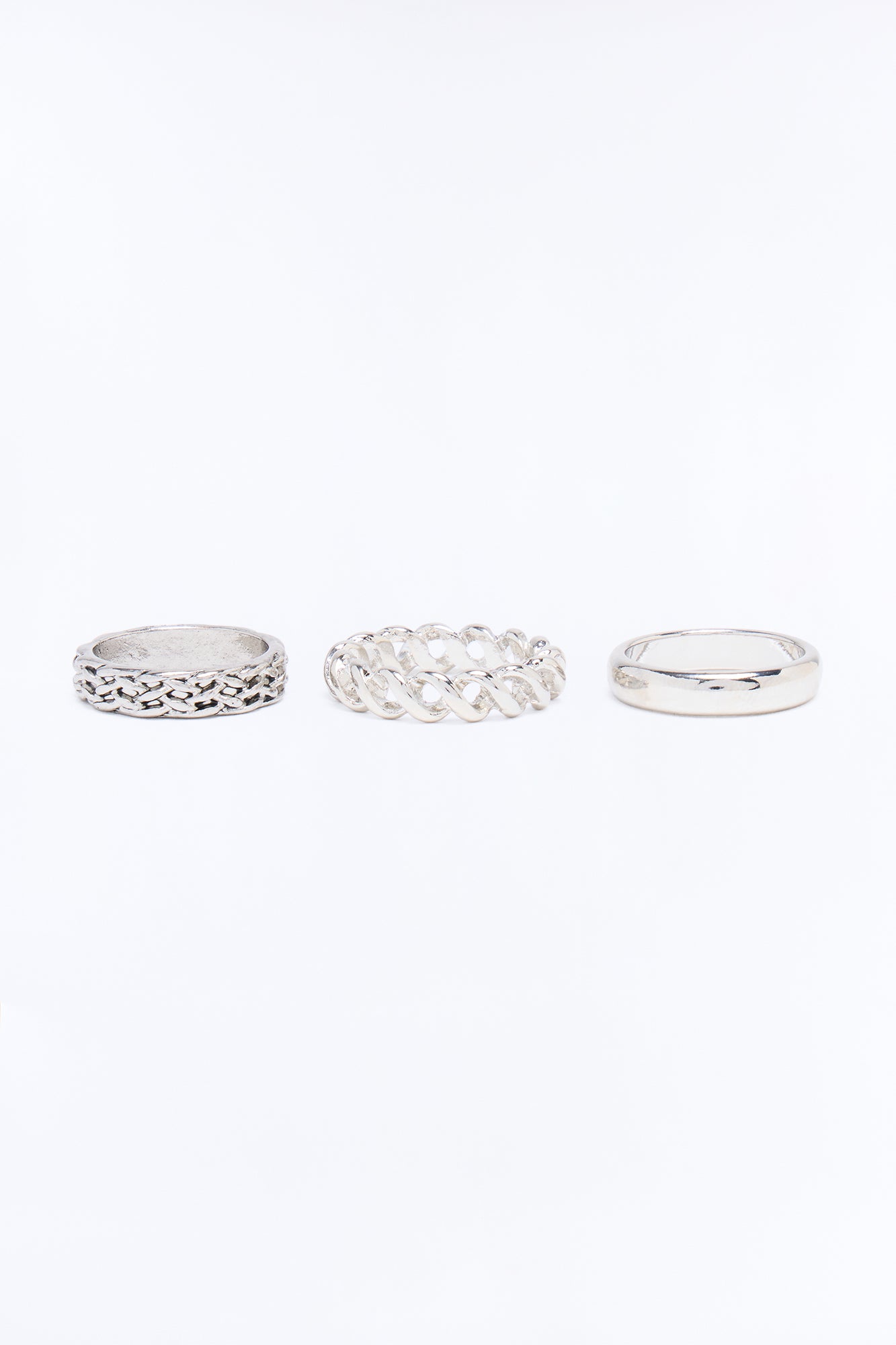 Ripple And Flow Wavy Ring Set - Silver