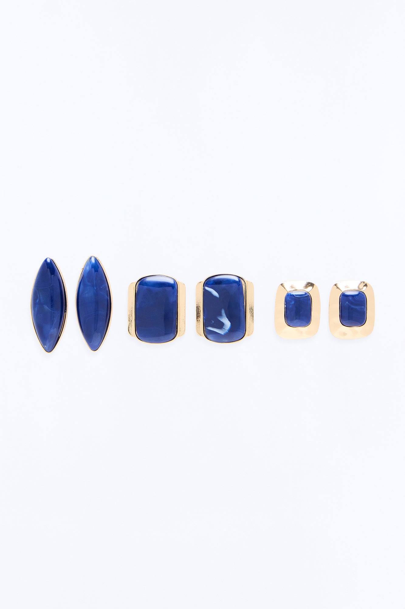 Island Chic Jeweled 3 Pair Multi Earring Set - Gold/Blue