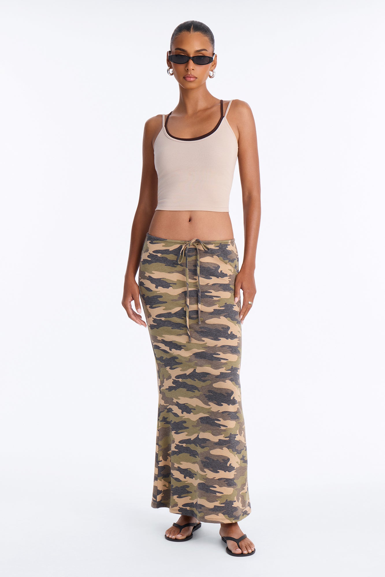 Bea Washed Camo Maxi Skirt - Green/combo