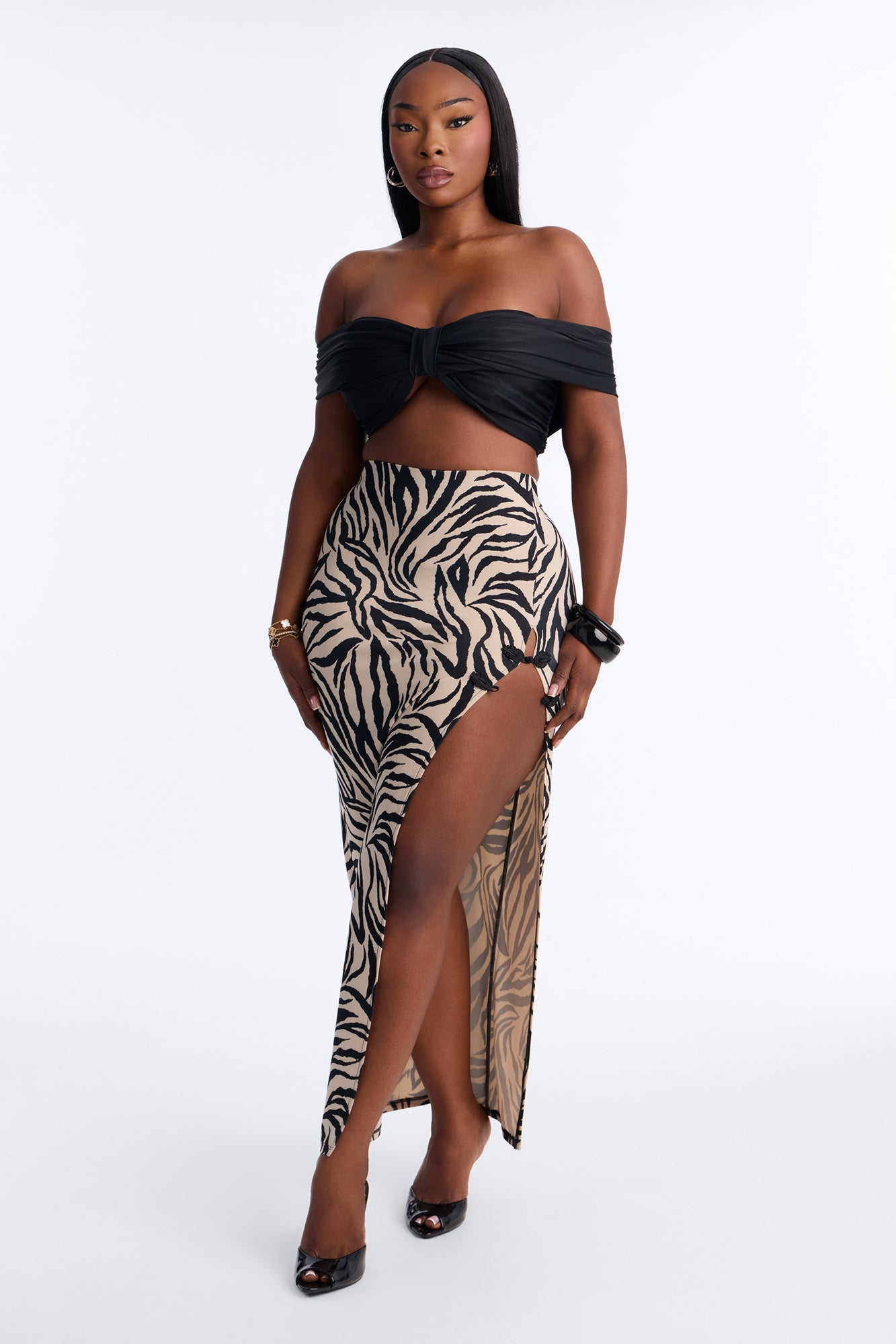 Clancy Zebra Frog Closure Maxi Skirt - Taupe/combo
