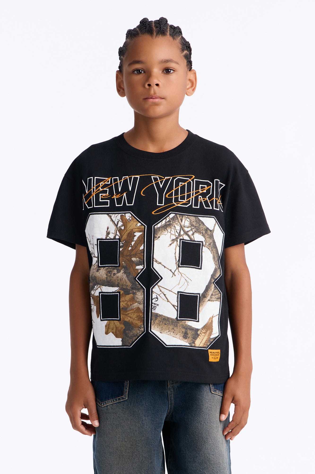 Mini Real Tree New York 88 Embroidered Patch Short Sleeve Tee - Black