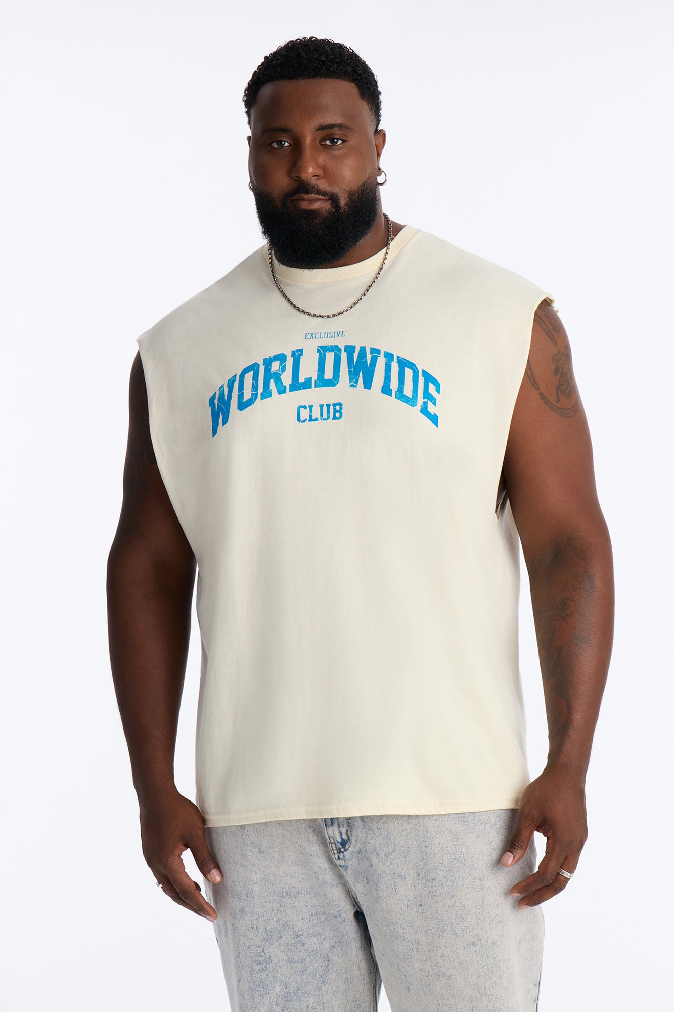 Exclusive Worldwide Club Oversized Muscle Tee - Cream