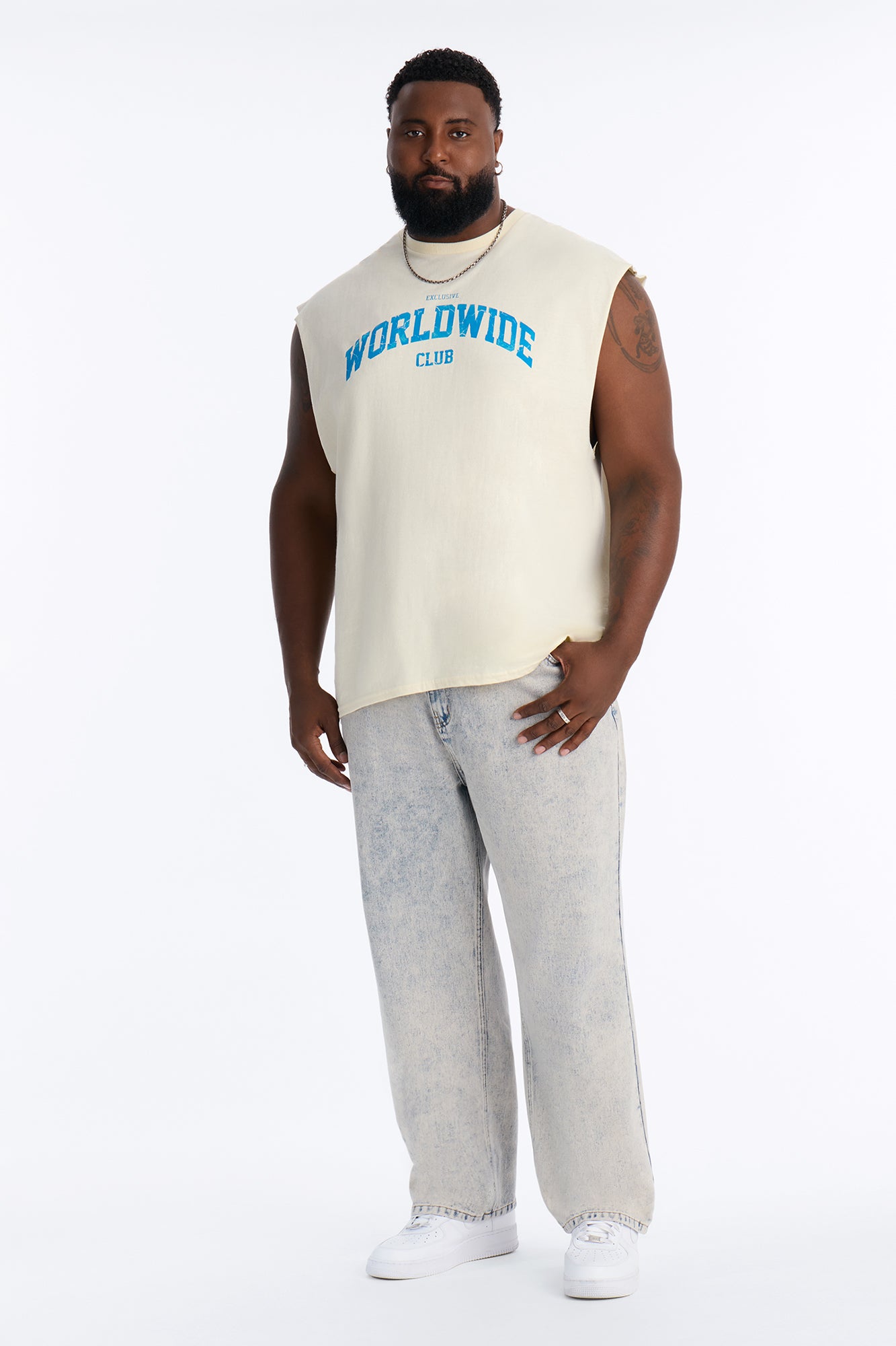 Exclusive Worldwide Club Oversized Muscle Tee - Cream