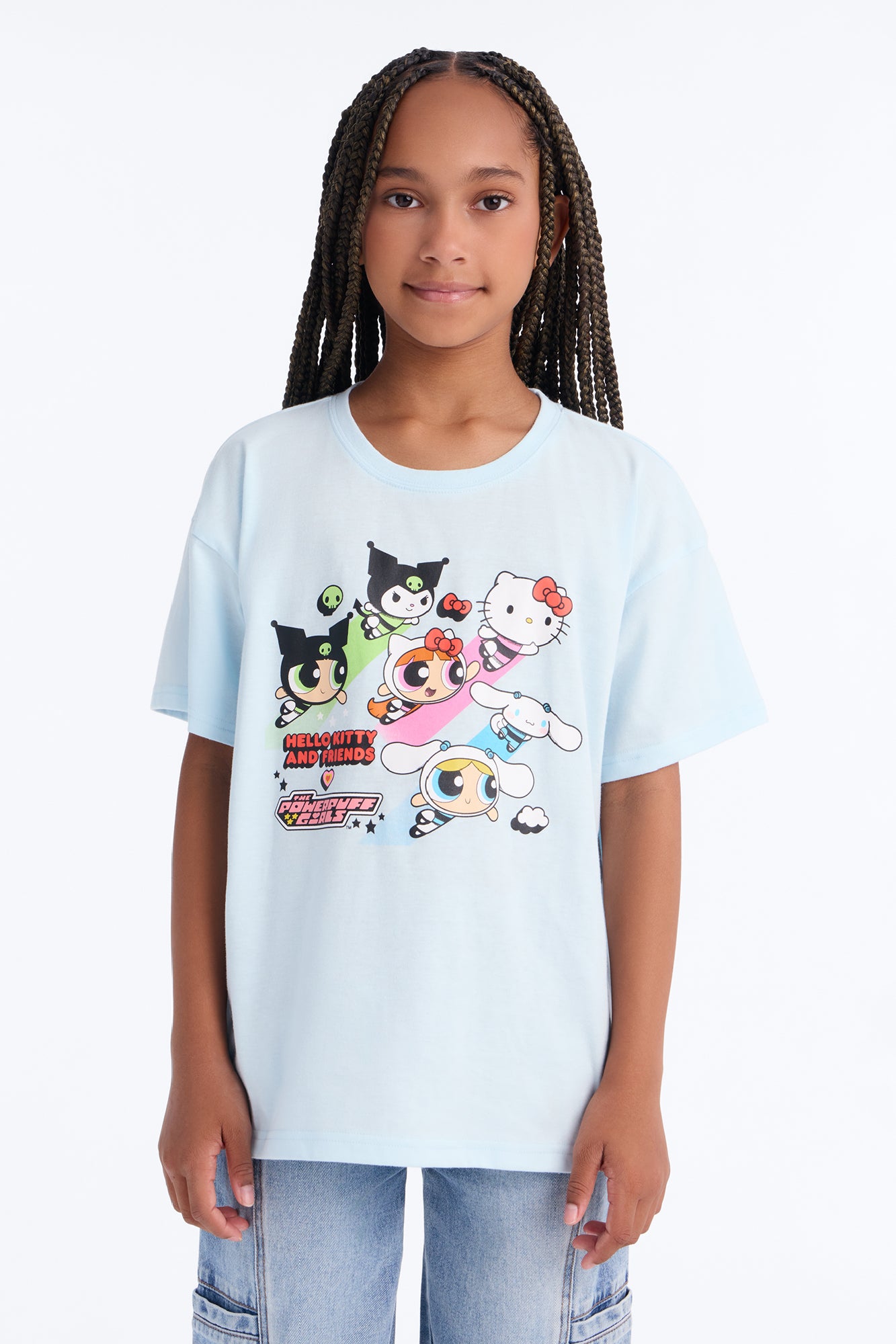 Mini Hello Kitty And Friends x Powerpuff Girls Short Sleeve Tee - Light Blue