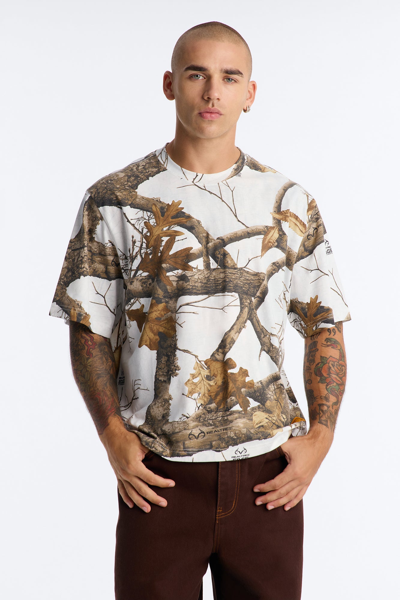 Real Tree Snow Woven Patch Boxy Short Sleeve Tee - Camouflage
