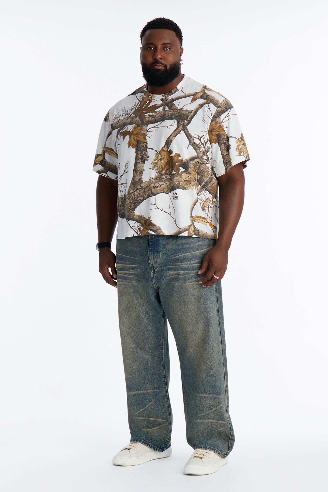 Real Tree Snow Woven Patch Boxy Short Sleeve Tee - Camouflage