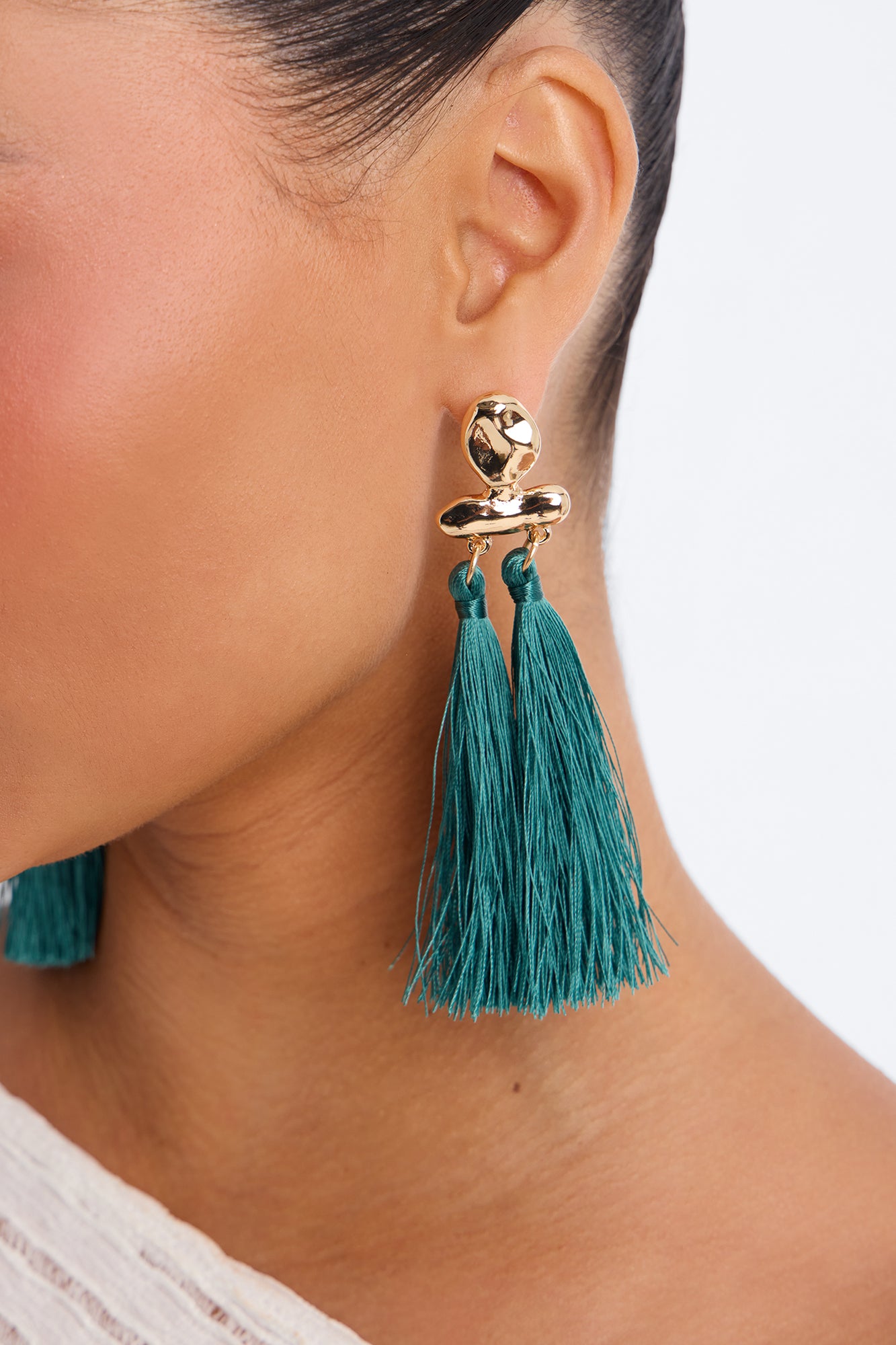 Just Brush It Off Drop Earrings - Gold/Green
