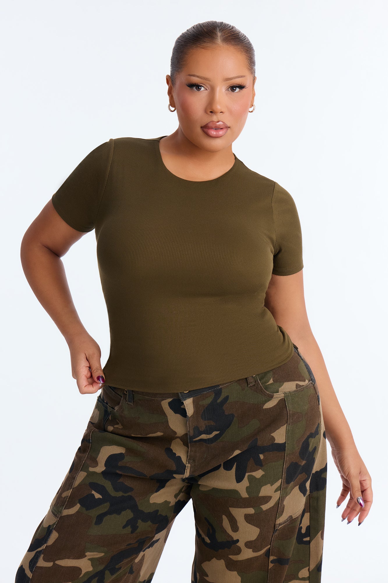 Chloe Crew Neck Short Sleeve Tee - Dark Olive