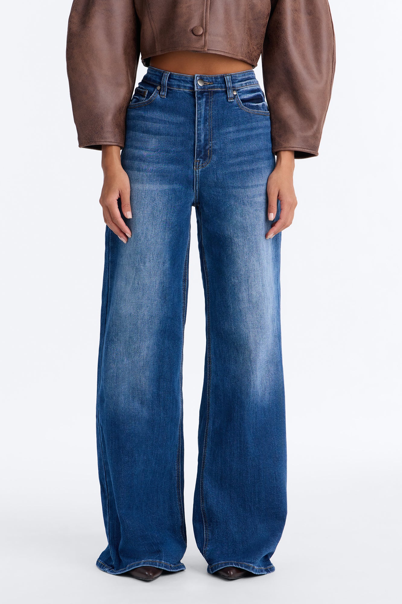 In True Form Stretch High Rise Wide Leg Jeans - Dark Wash