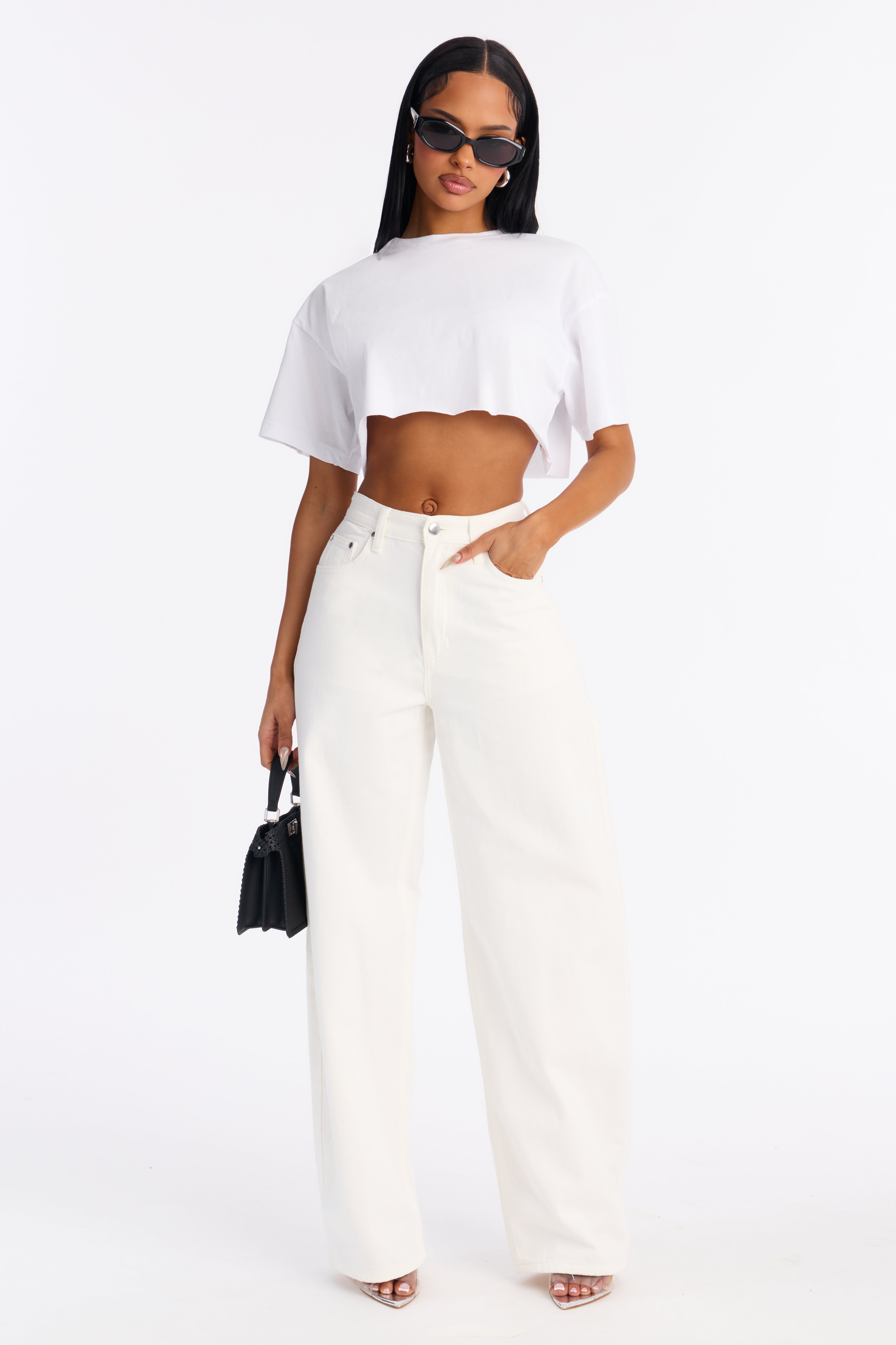 Blanc Noir High Waist Barrel Leg Jeans - White