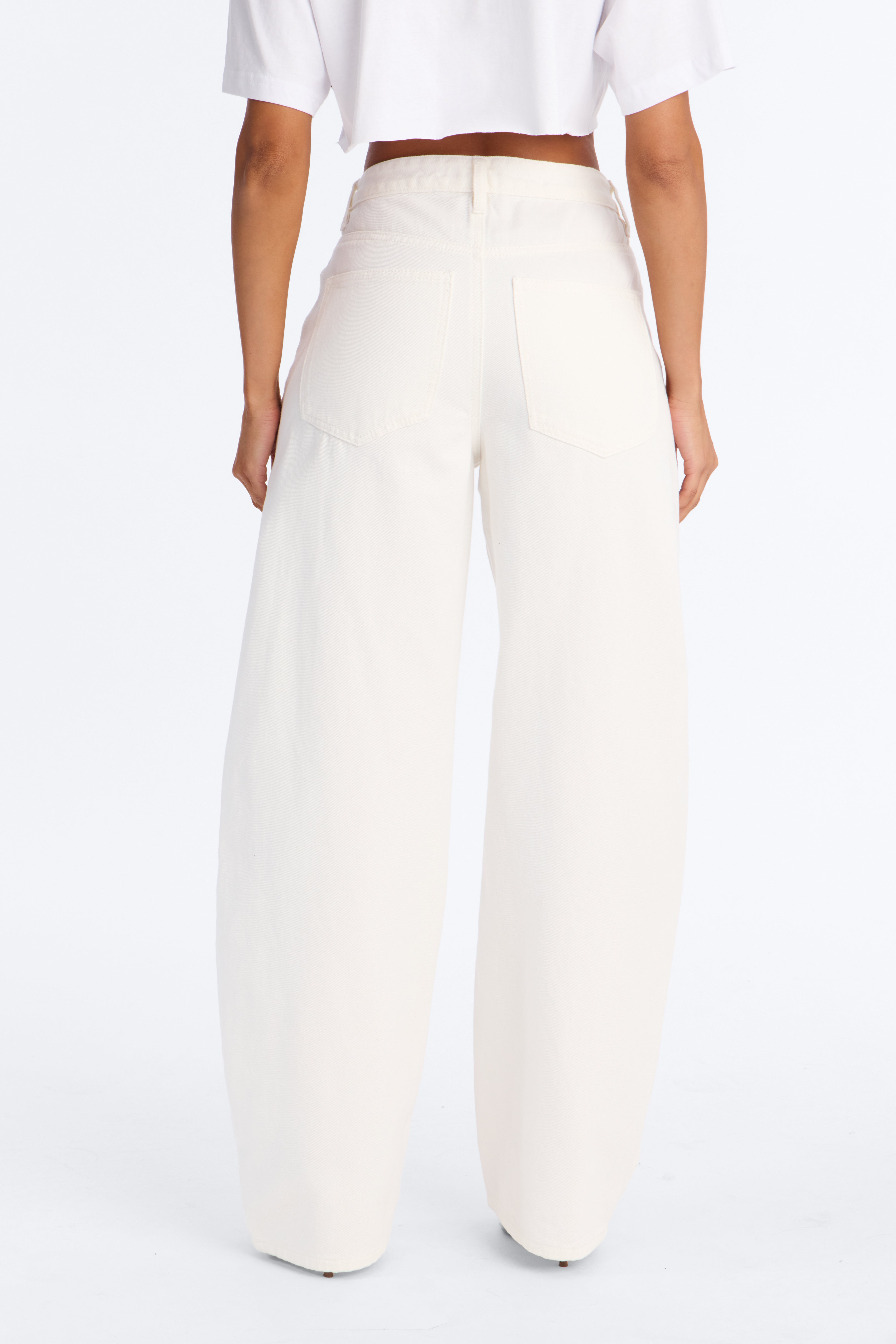 Blanc Noir High Waist Barrel Leg Jeans - White