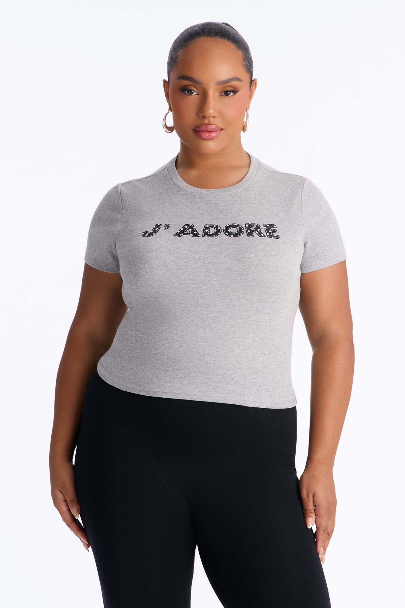 Jadore Girly Pop Cropped Tee - Grey