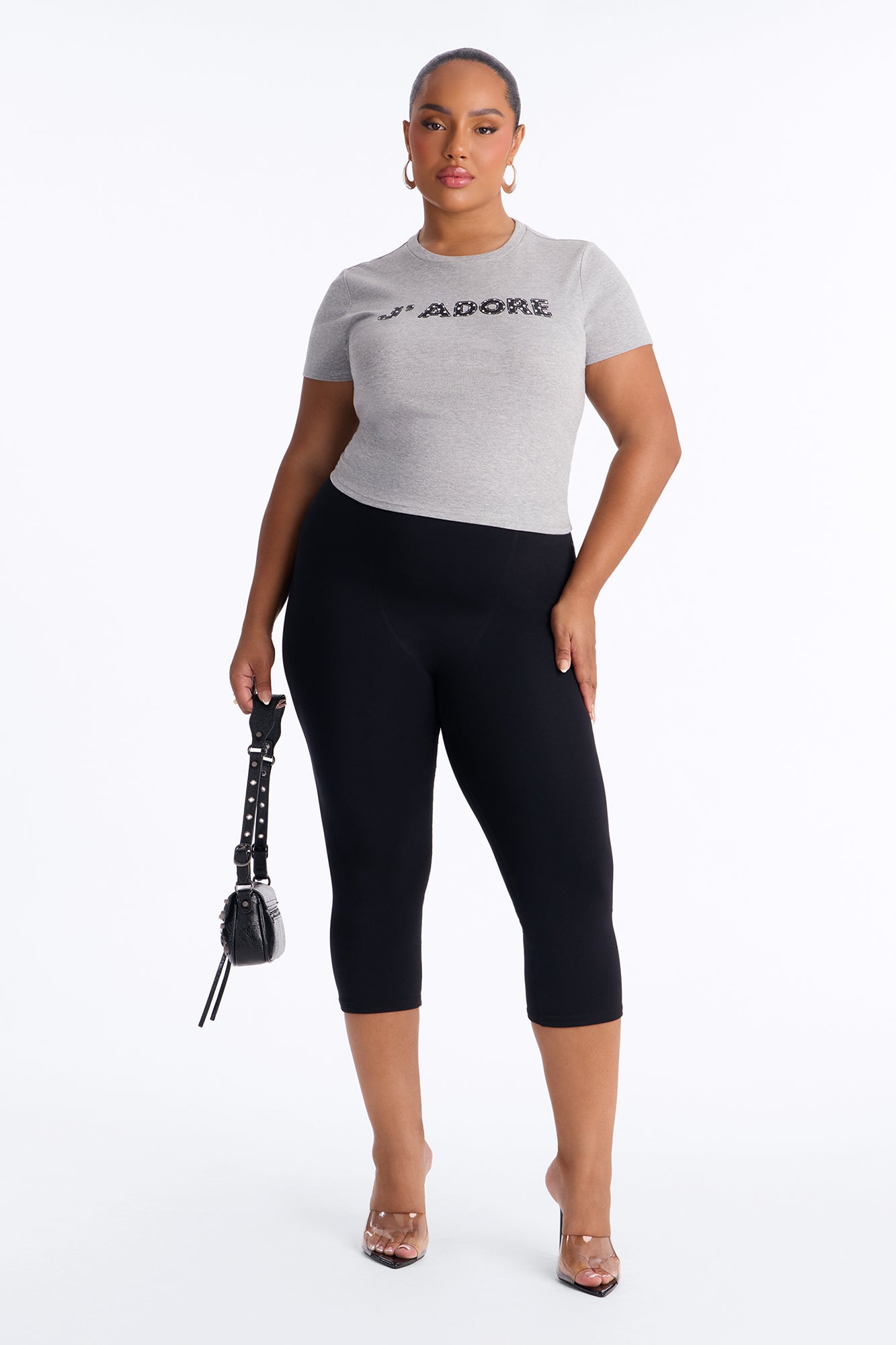 Jadore Girly Pop Cropped Tee - Grey