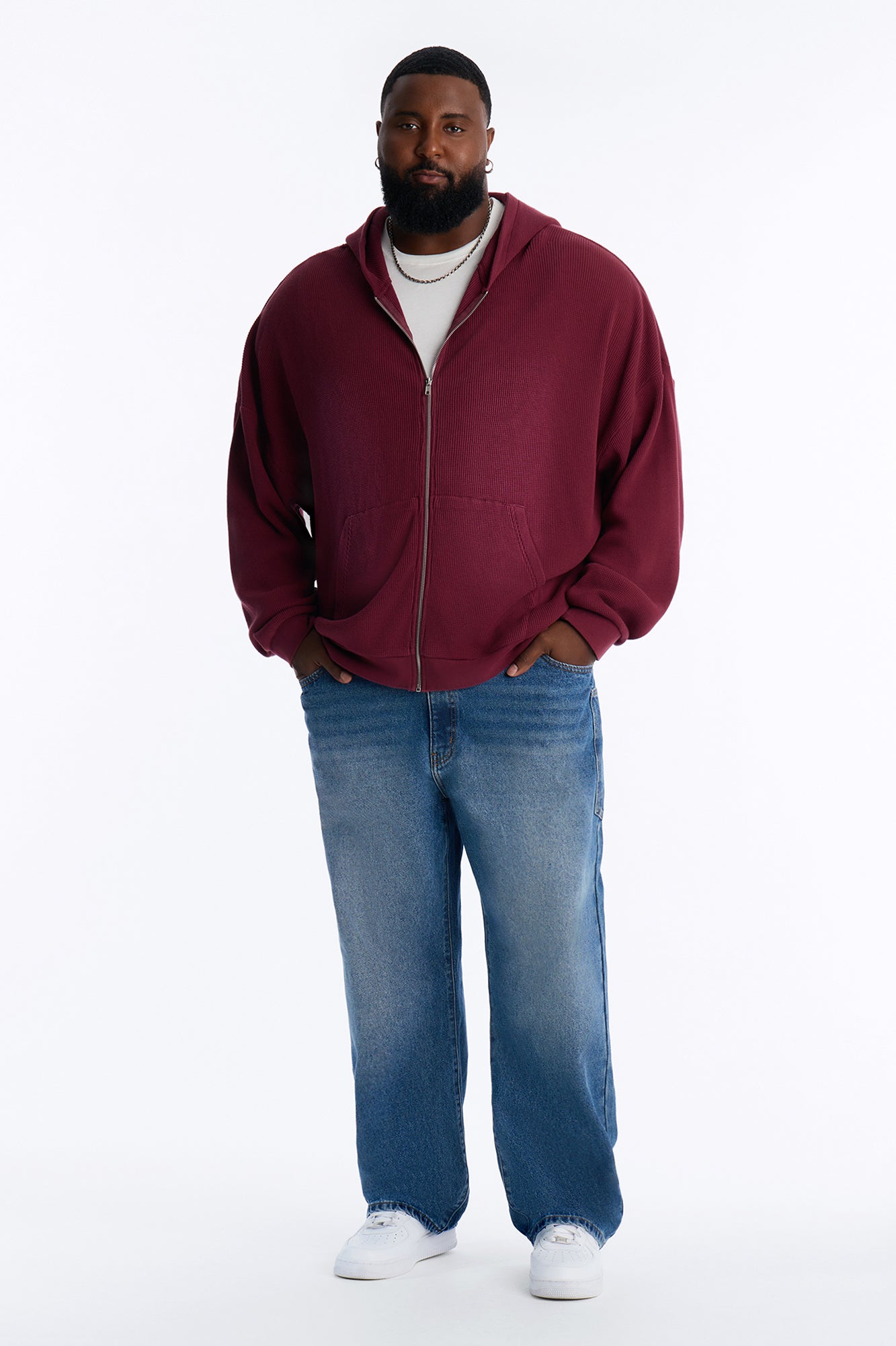 Modern Wash Zip Up Hoodie - Burgundy