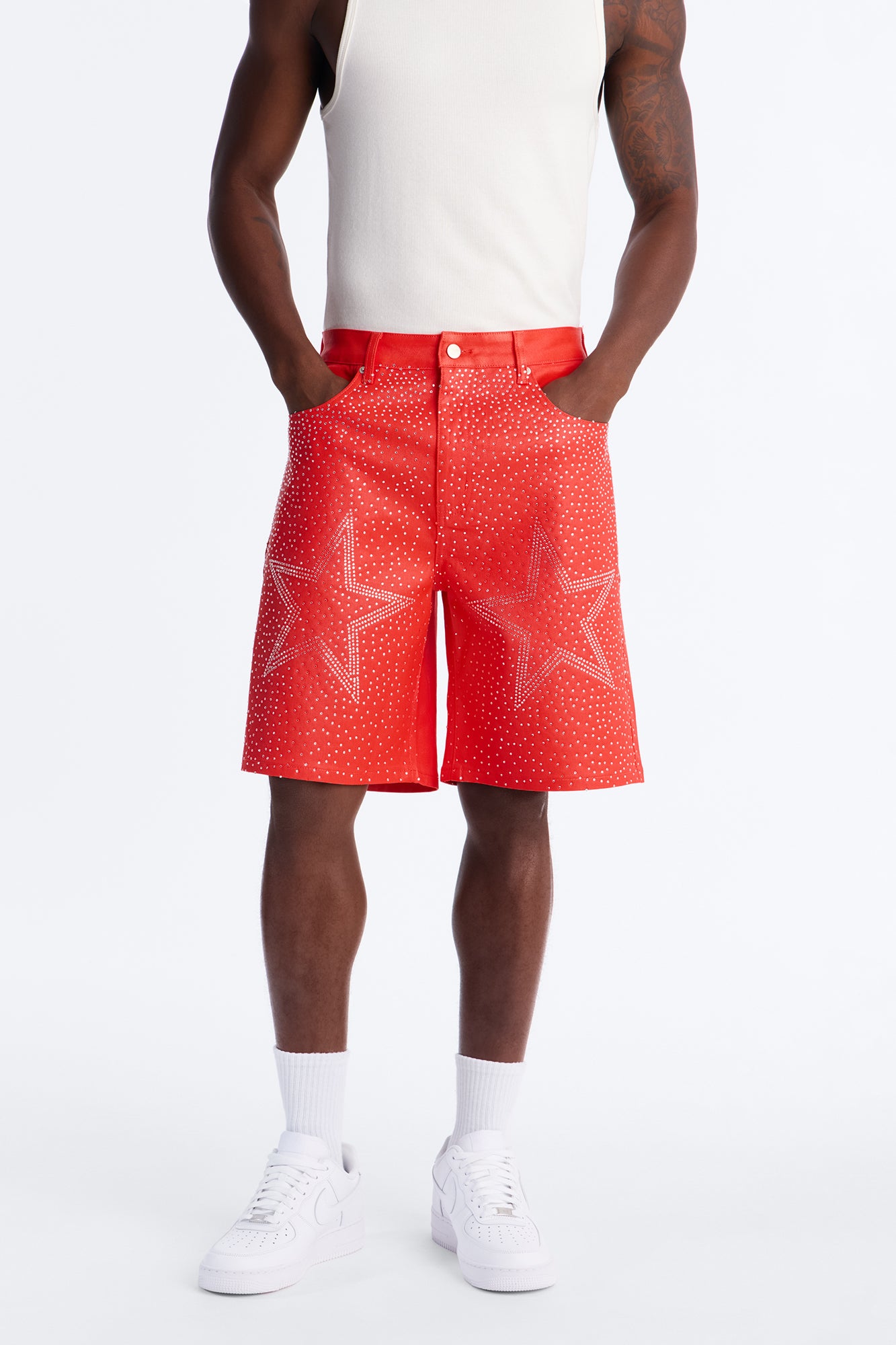Relaxed Sidus Faux Leather Short - Red