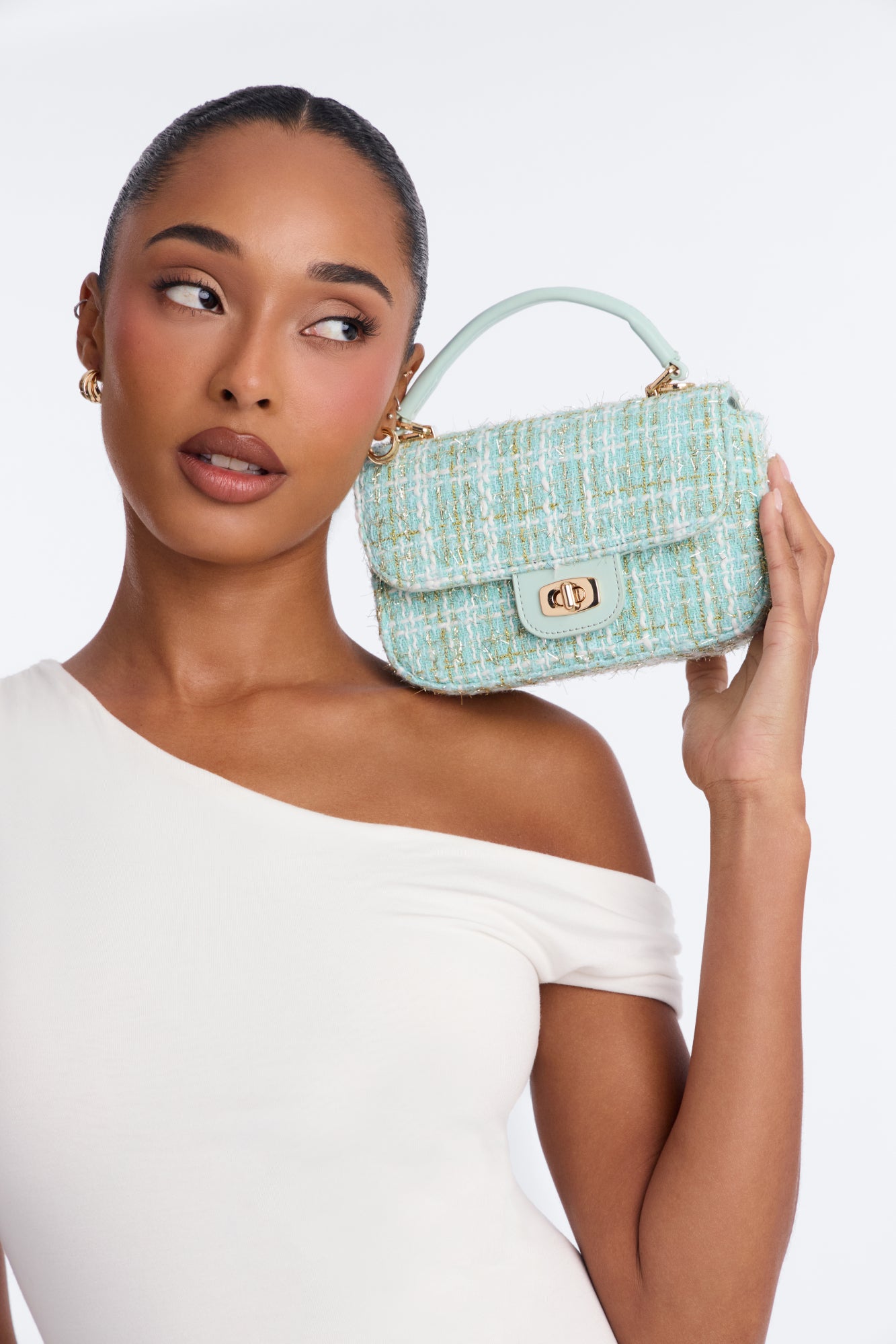 Park Avenue Girl Tweed Satchel Handbag - Blue