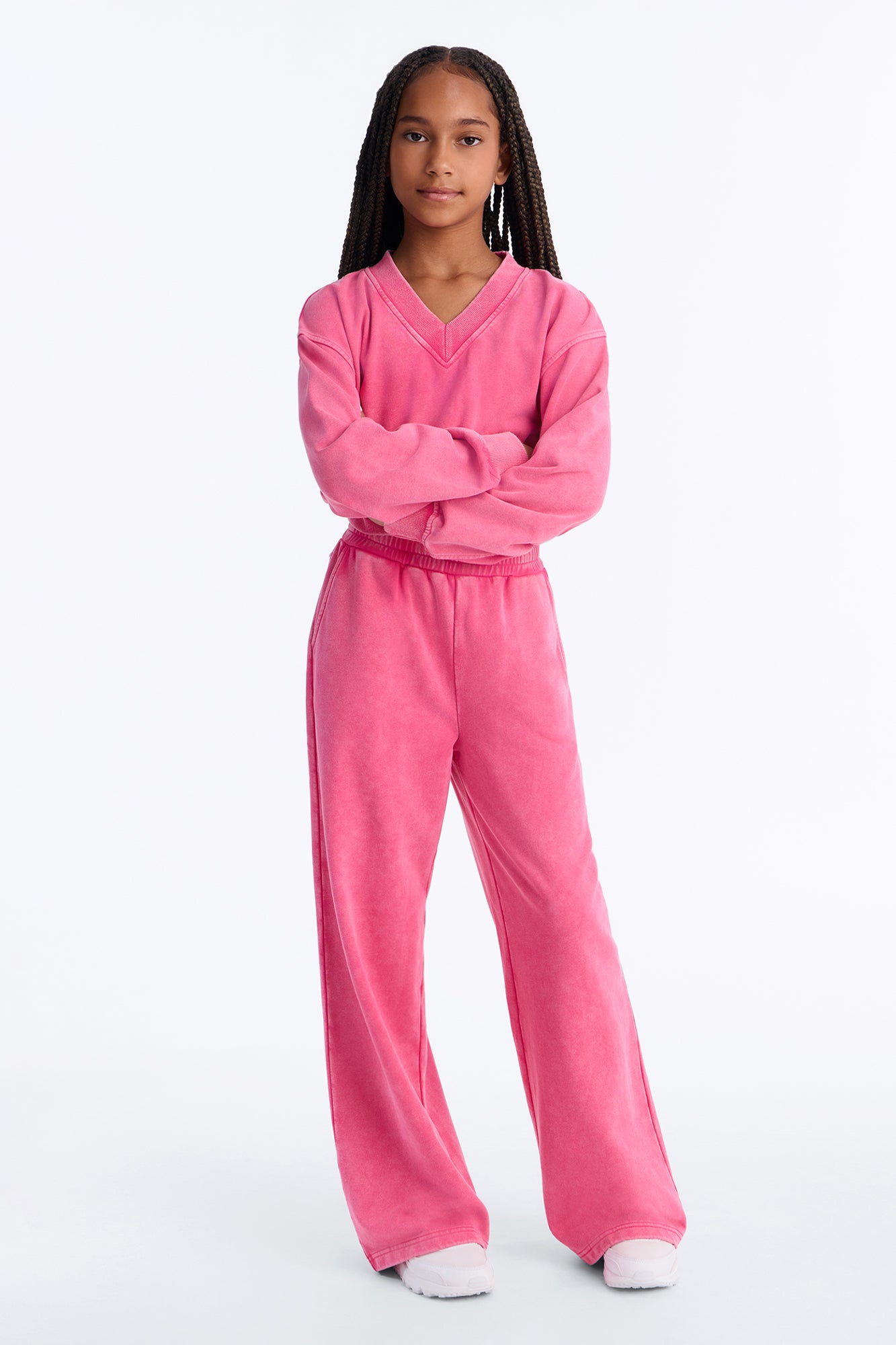 Mini Angelica Washed French Terry Pant Set - Raspberry