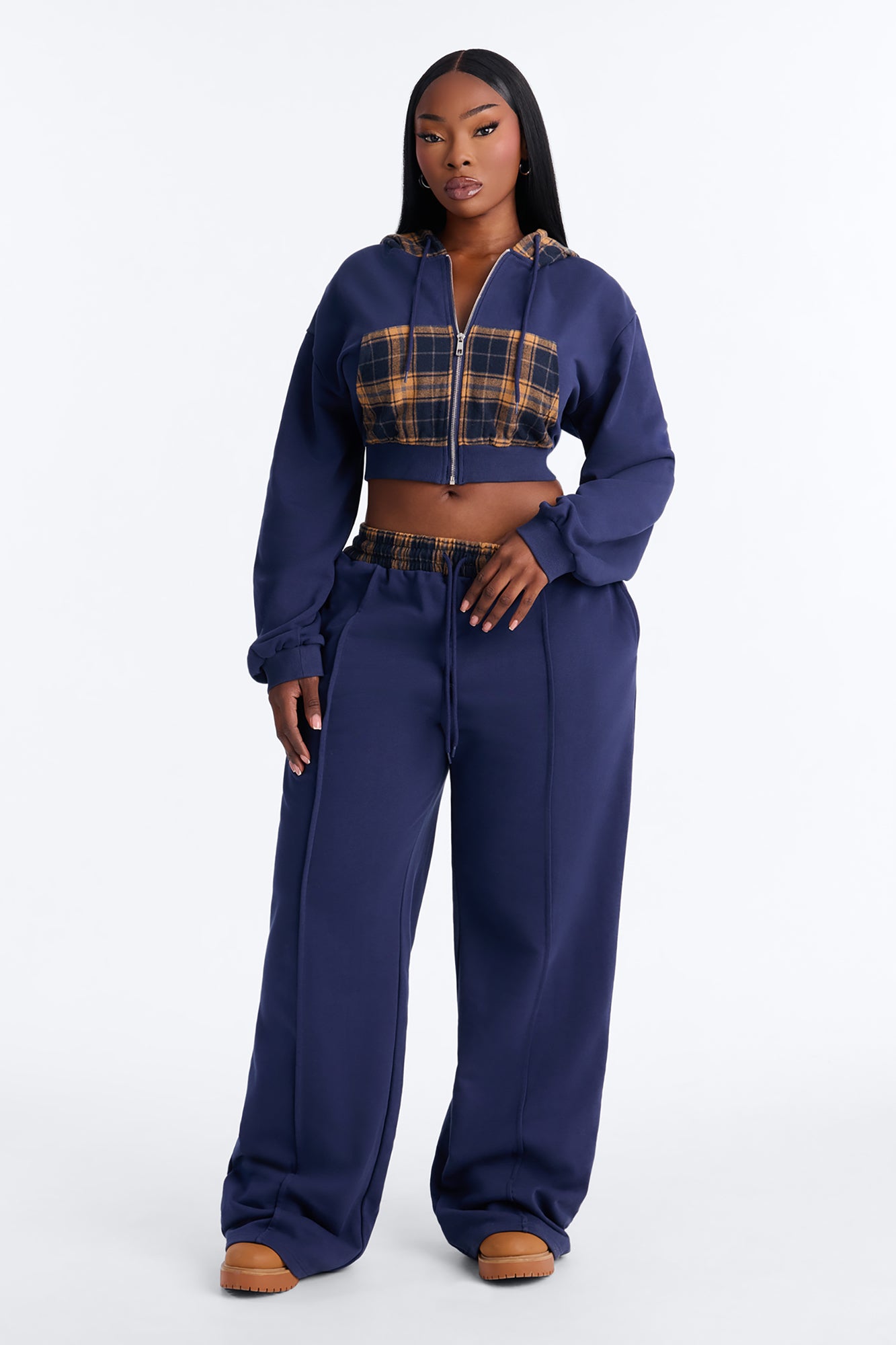Plaid About It Pant Set - Navy