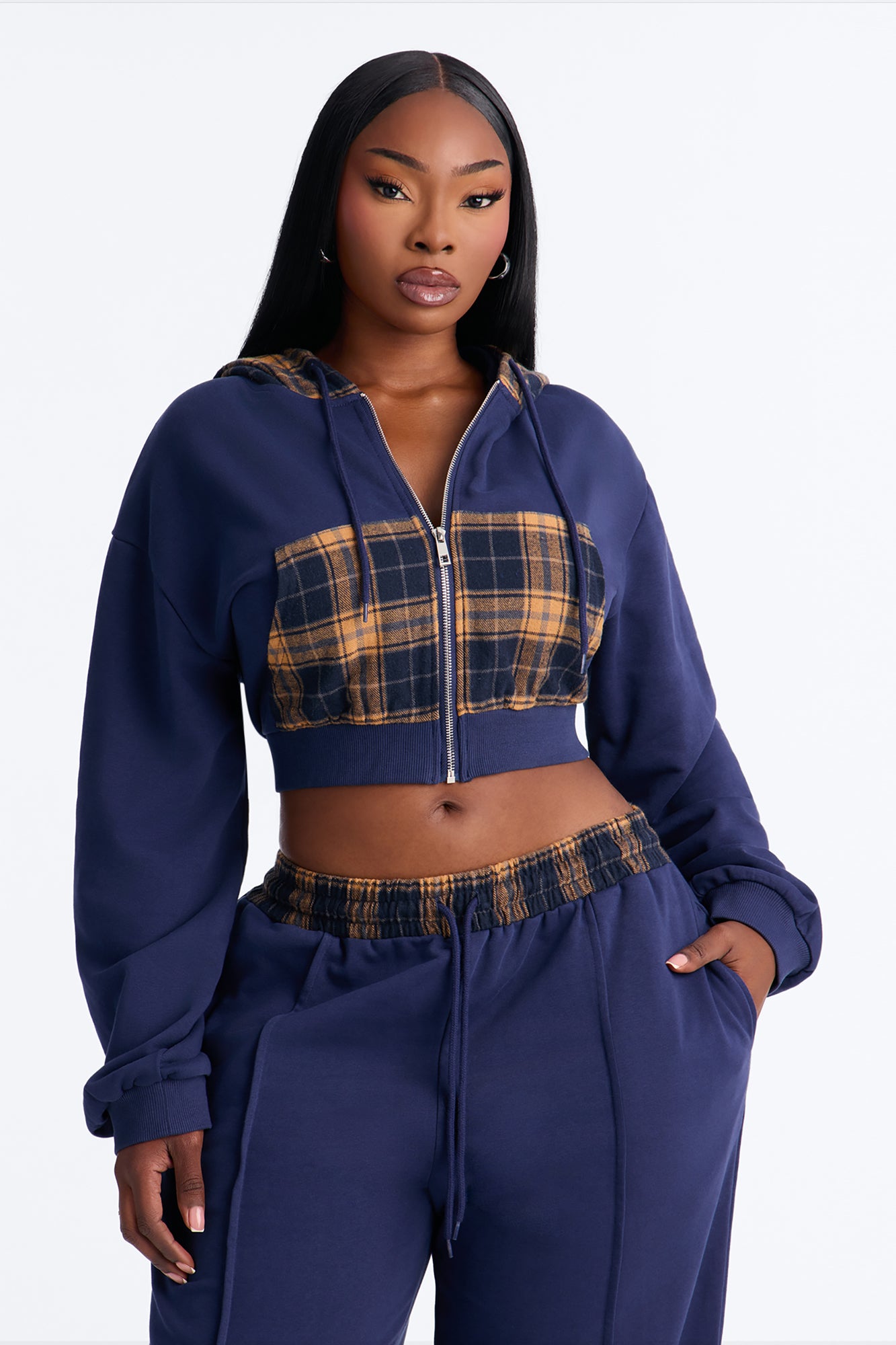 Plaid About It Pant Set - Navy