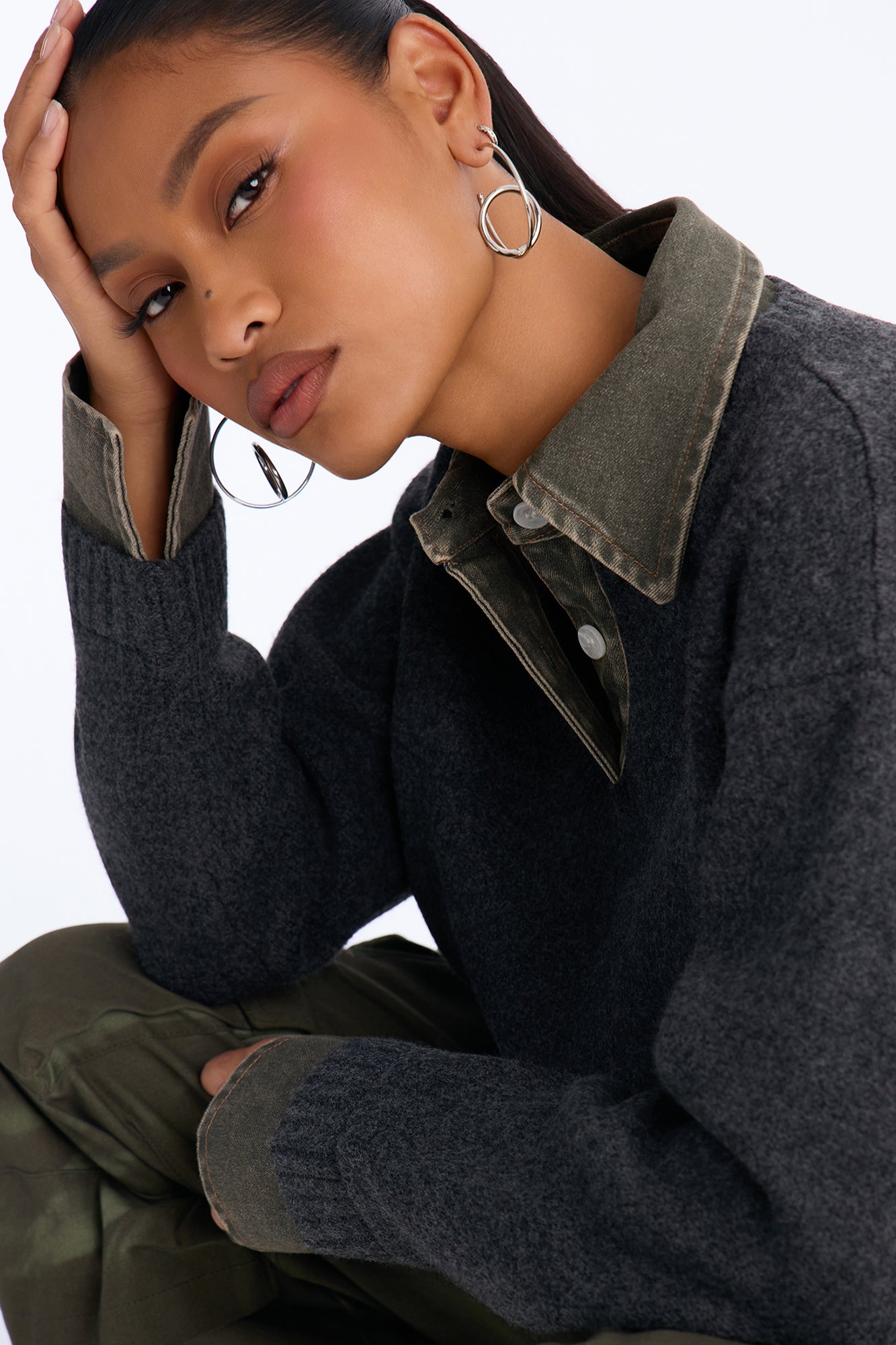 Serving Charm Denim Sweater - Charcoal/combo