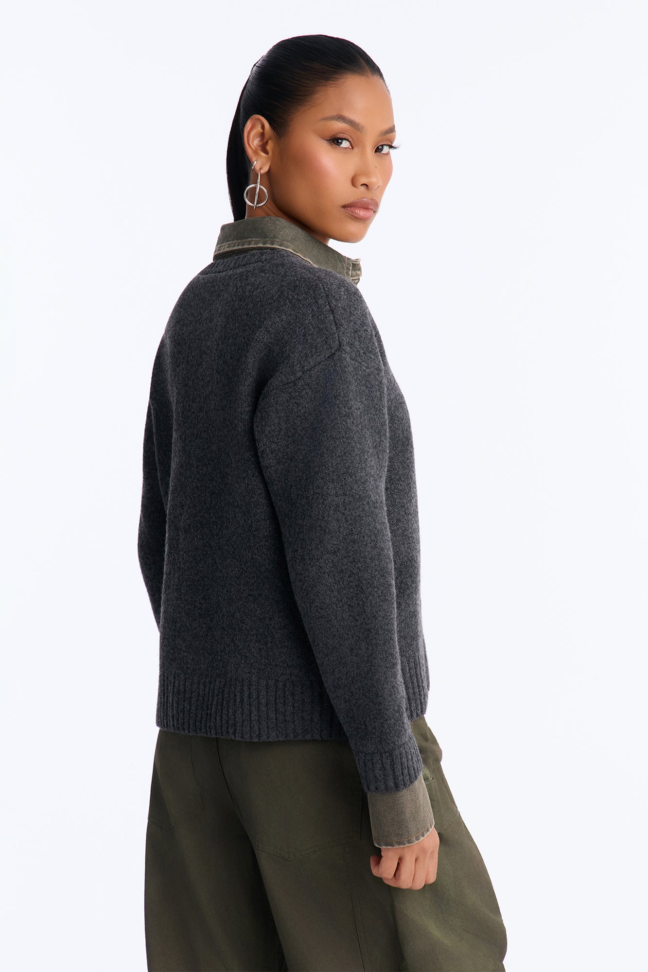 Serving Charm Denim Sweater - Charcoal/combo
