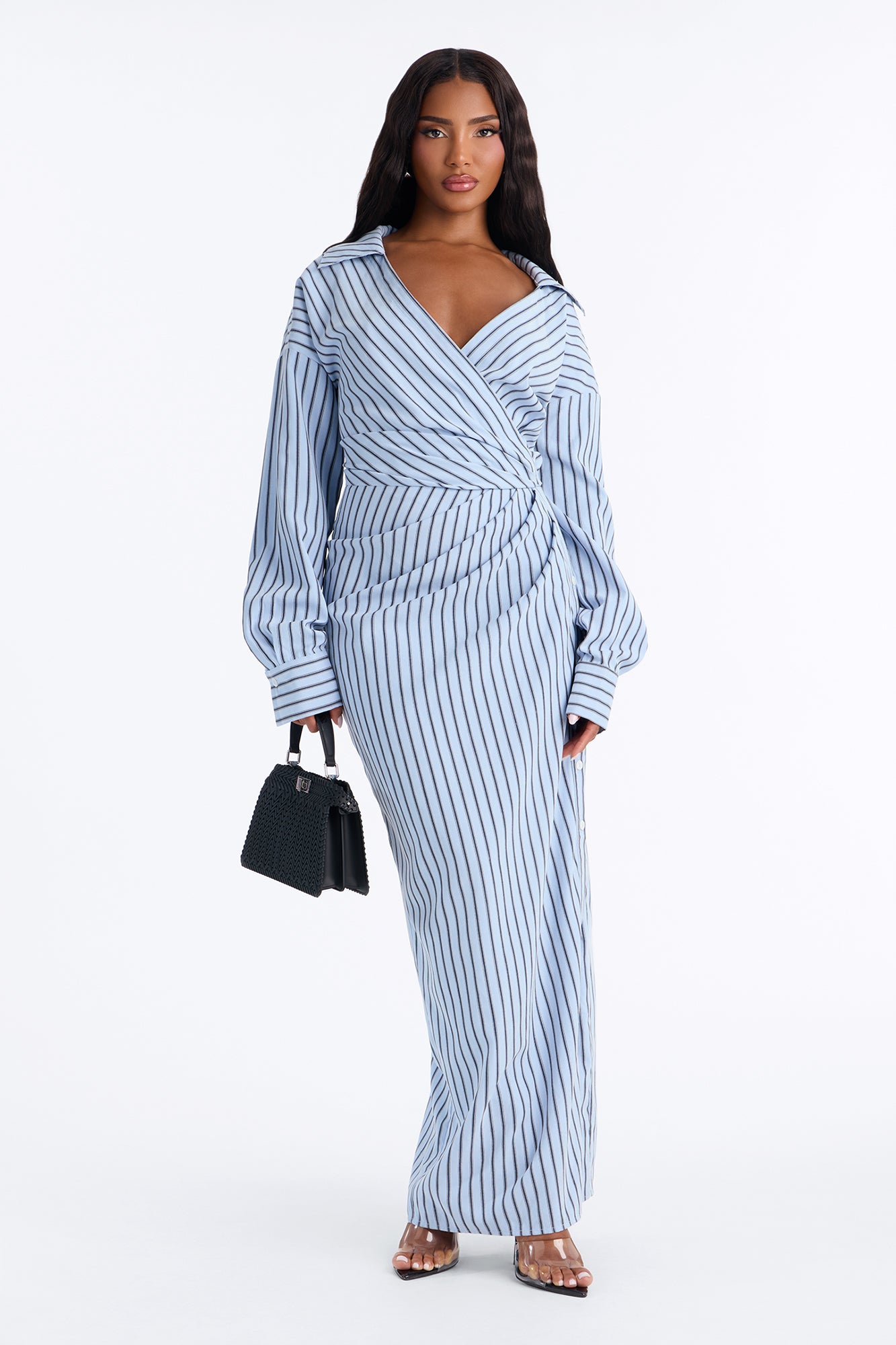 I'm Bossy Striped Collar Maxi Dress - Blue/combo