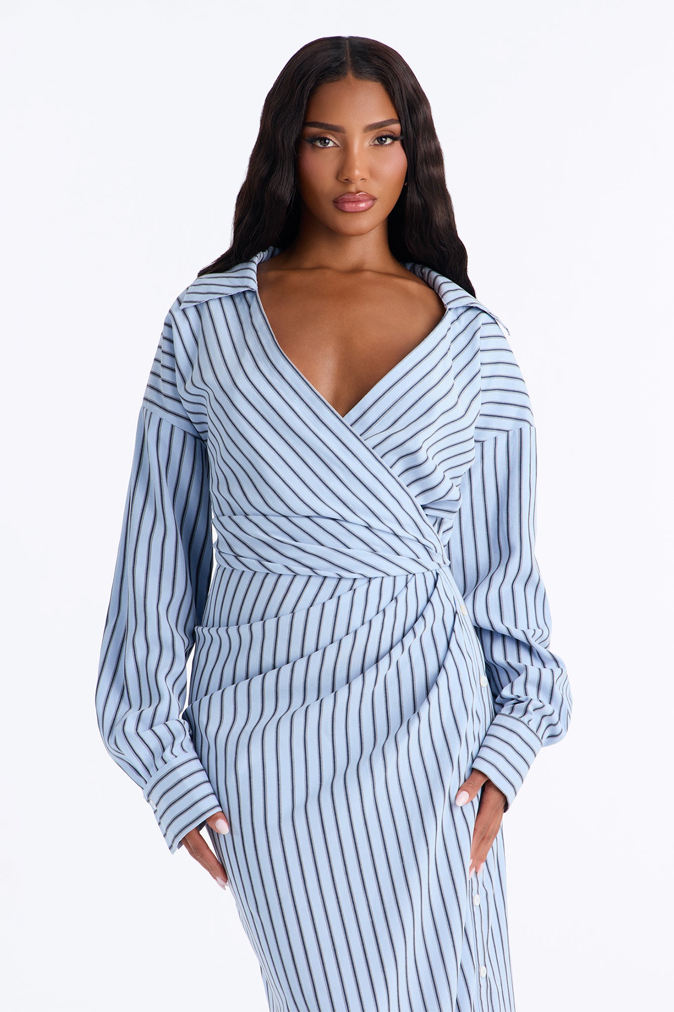 I'm Bossy Striped Collar Maxi Dress - Blue/combo
