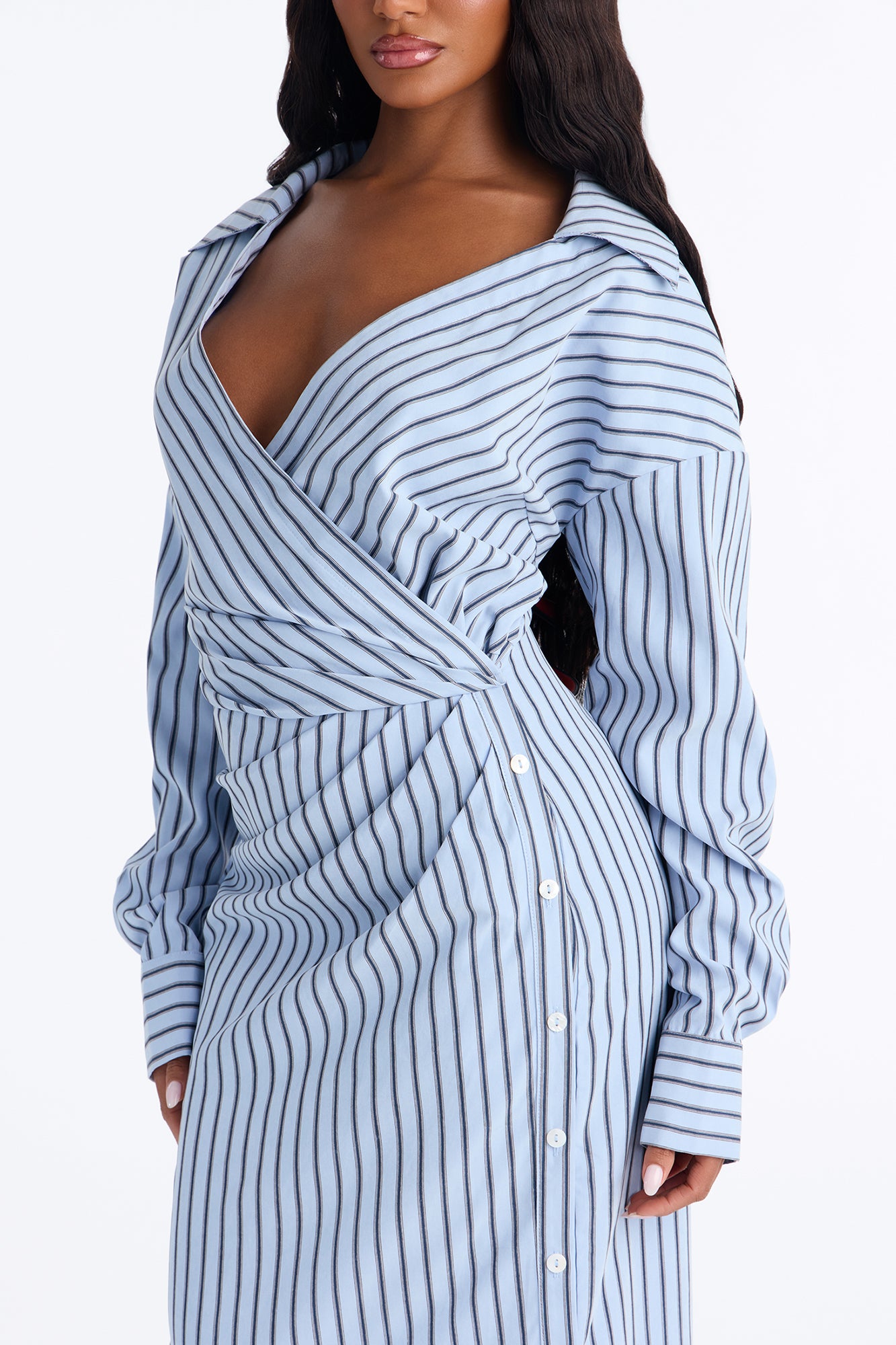 I'm Bossy Striped Collar Maxi Dress - Blue/combo