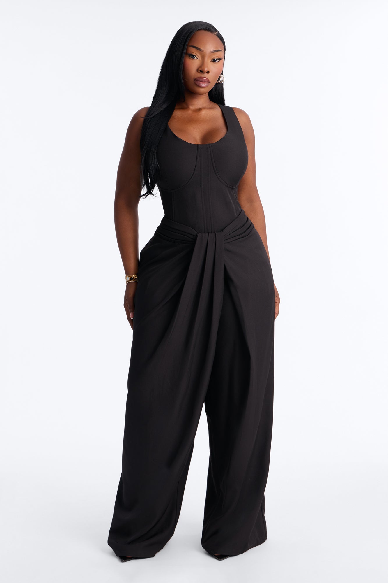 Jessa Twist Front Wide Leg Jumpsuit - Black