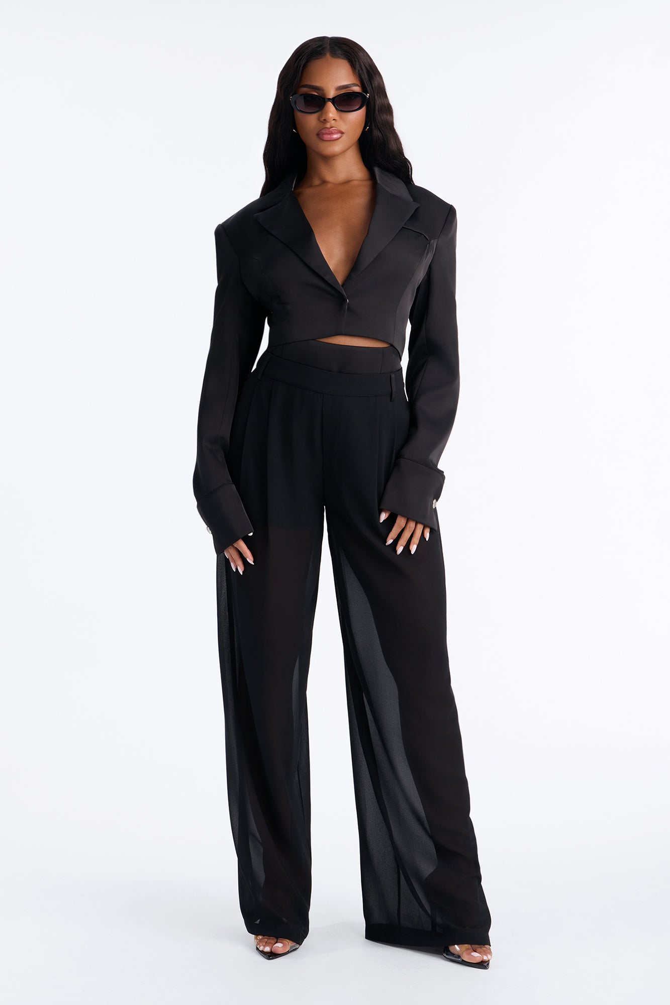 Amelia Chiffon Pant Set - Black