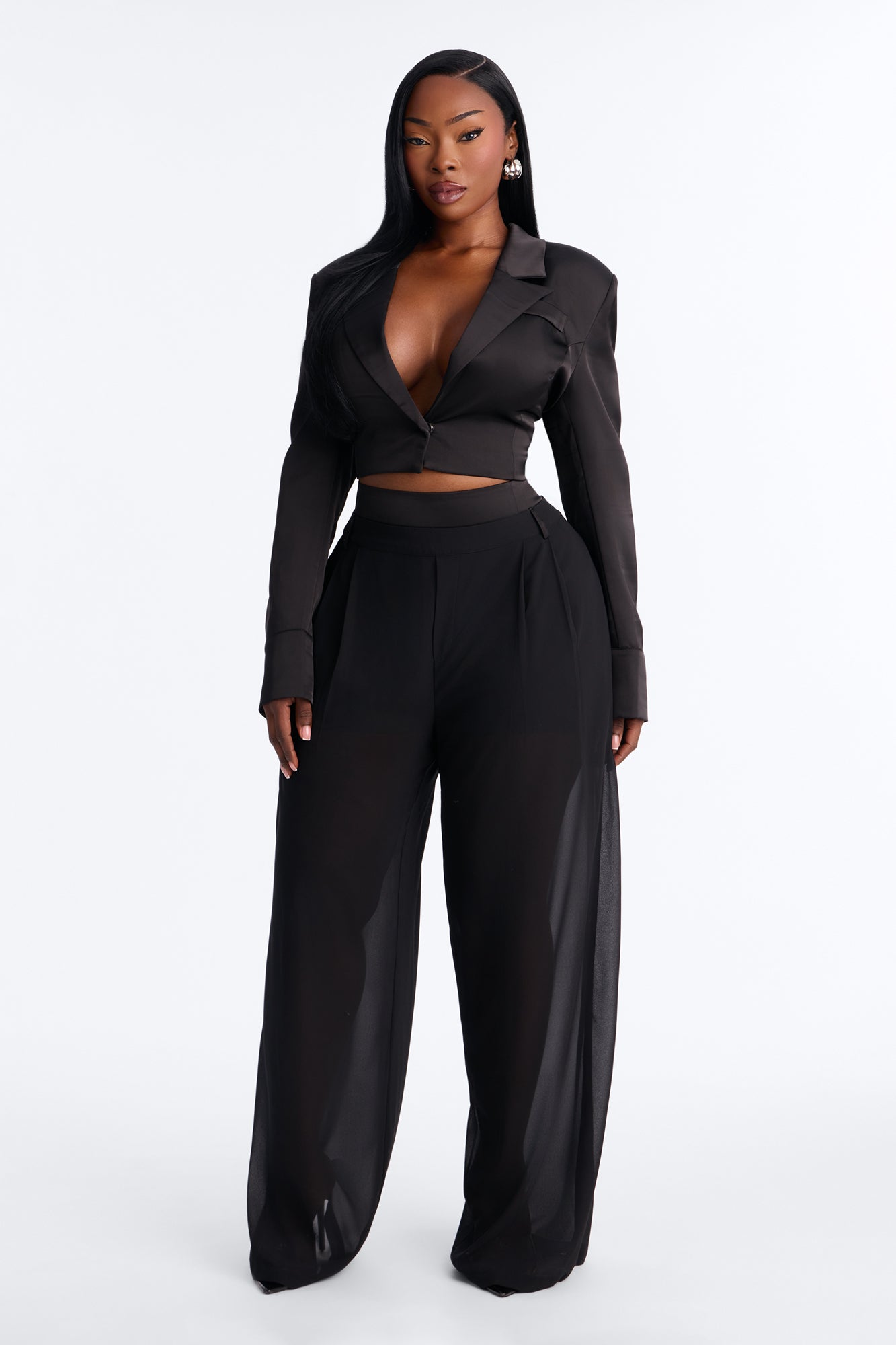 Amelia Chiffon Pant Set - Black