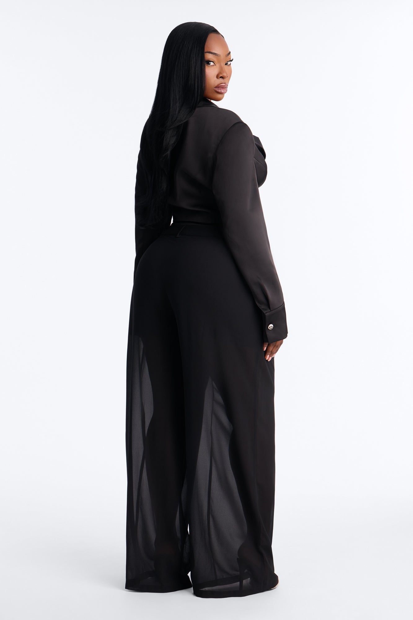 Amelia Chiffon Pant Set - Black