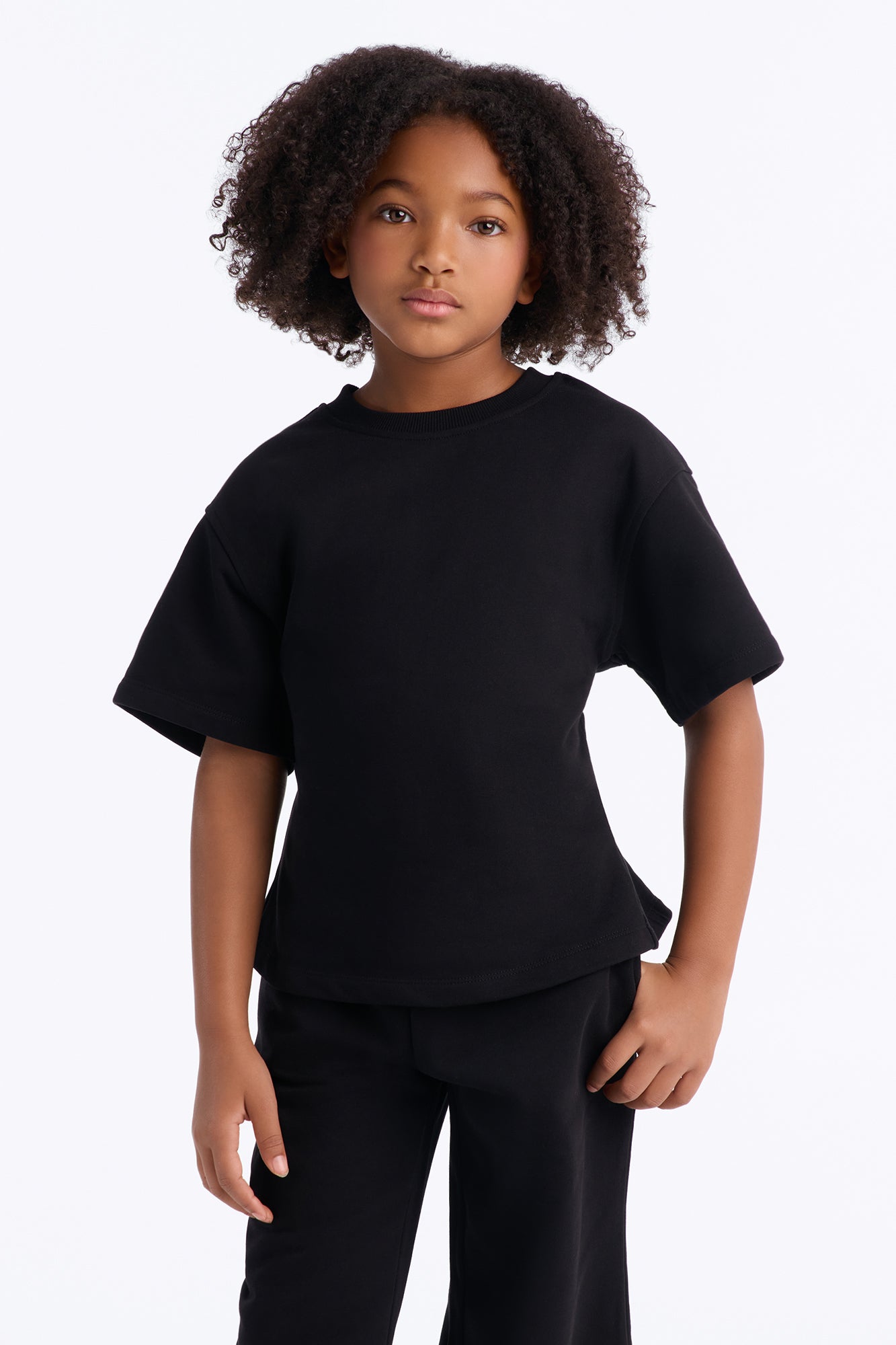 Mini Stephanie Fitted Tee Wide Leg Pant Set - Black