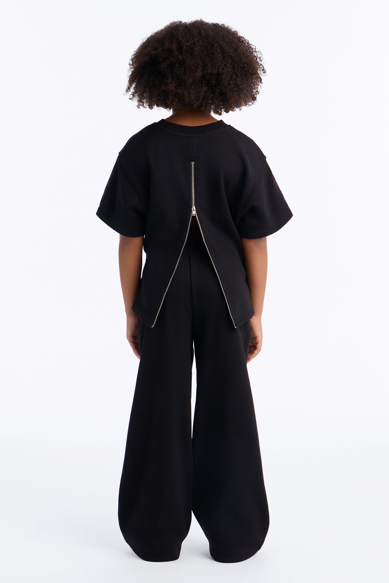Mini Stephanie Fitted Tee Wide Leg Pant Set - Black