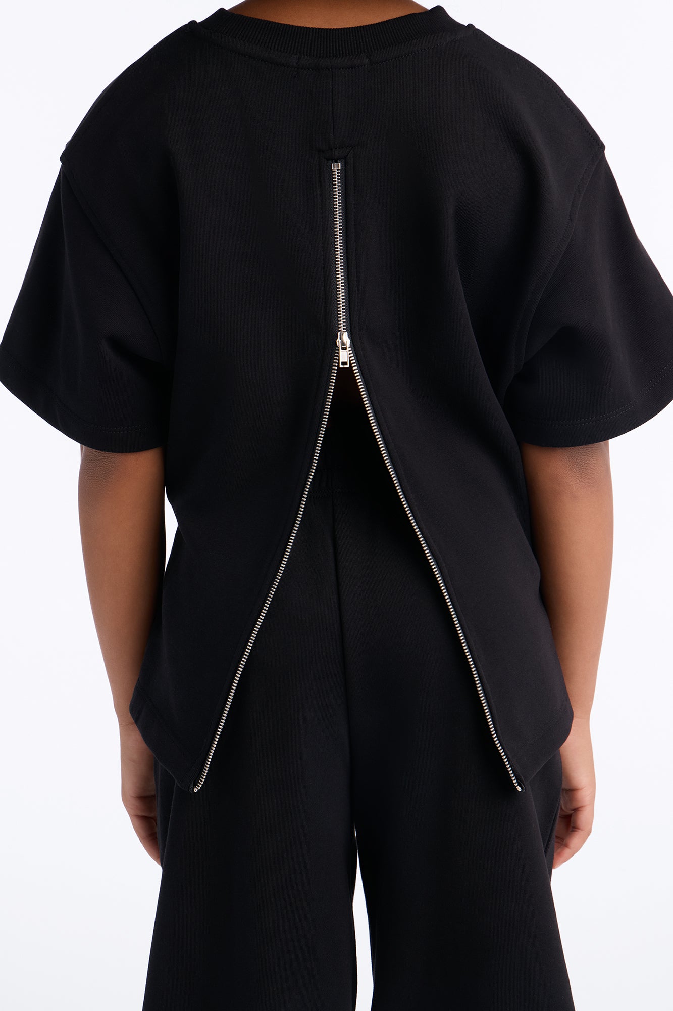 Mini Stephanie Fitted Tee Wide Leg Pant Set - Black