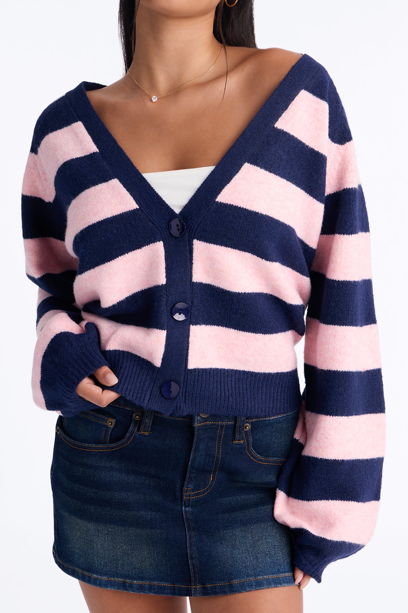 Sweet Addiction Striped Cardigan - Navy/combo
