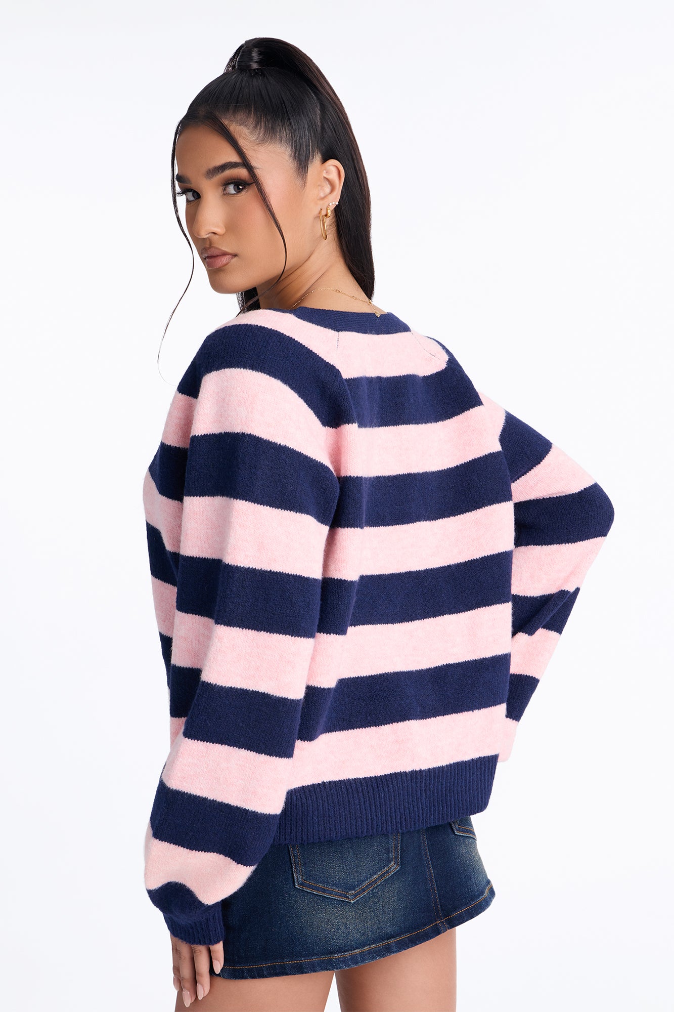 Sweet Addiction Striped Cardigan - Navy/combo