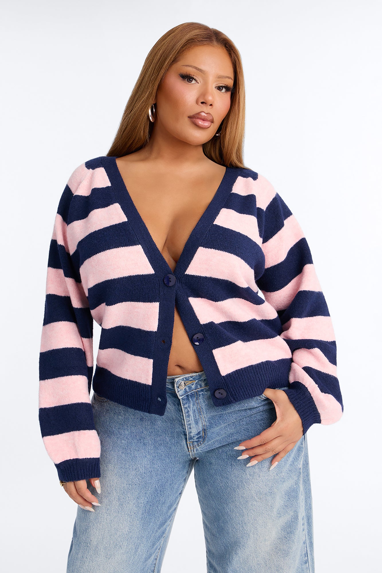 Sweet Addiction Striped Cardigan - Navy/combo