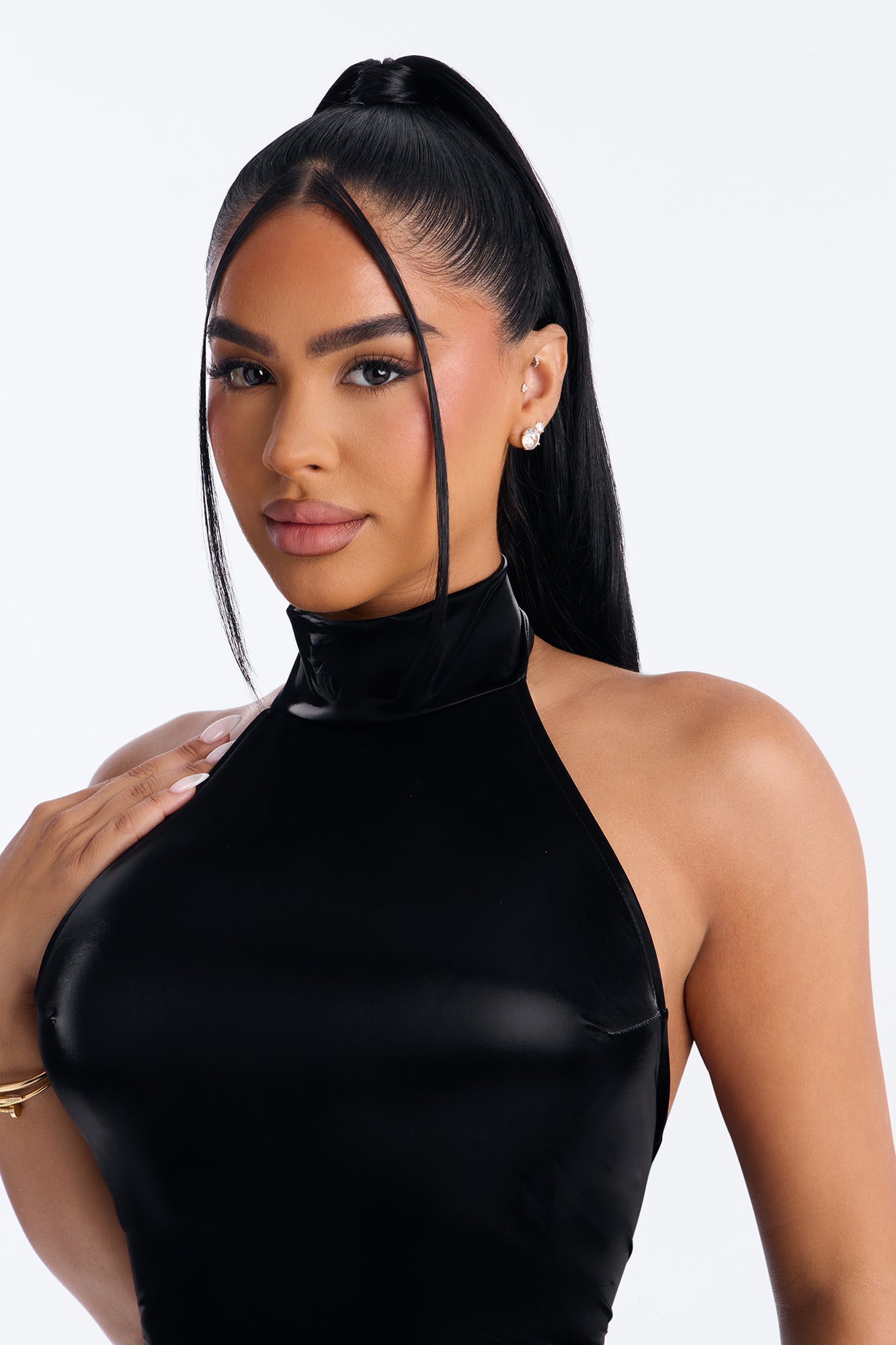No Rules Sleeveless Latex Mini Dress - Black