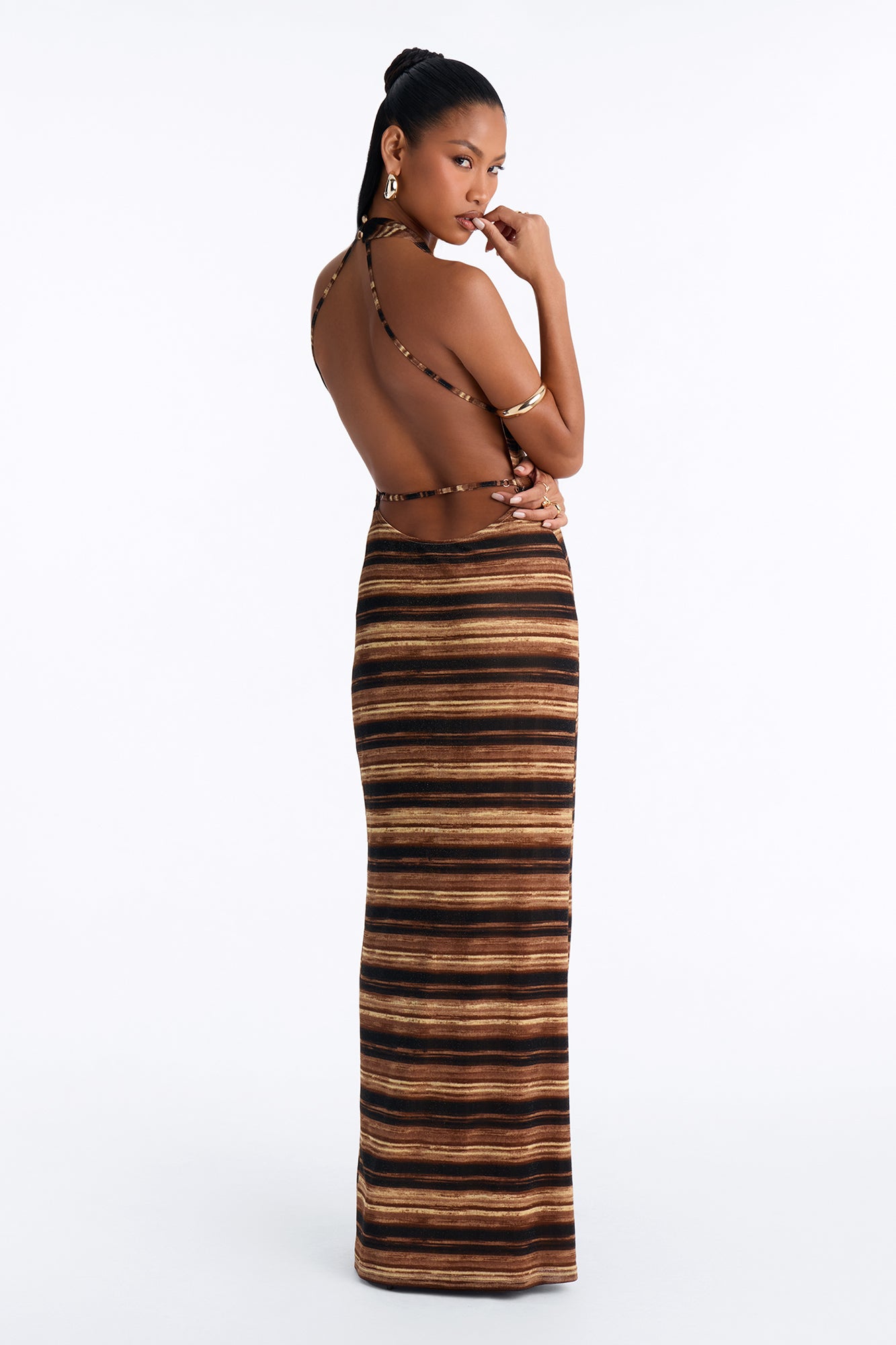 Jalyn Backless Maxi Dress - Brown/combo