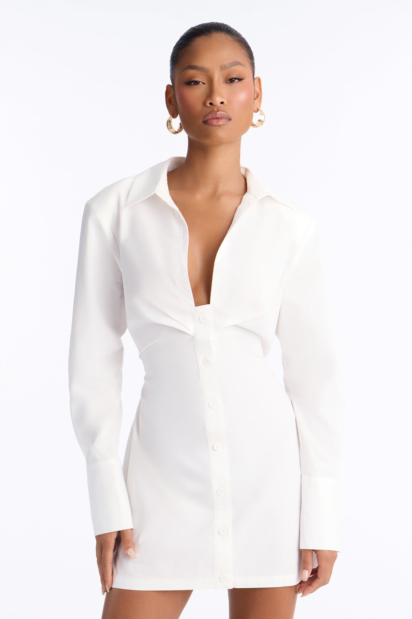 High Standards Button Up Mini Dress - White